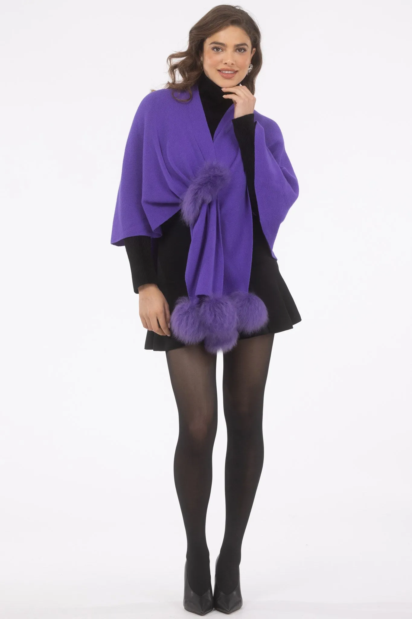 Select Wool Capelet with Select Lamb Poms