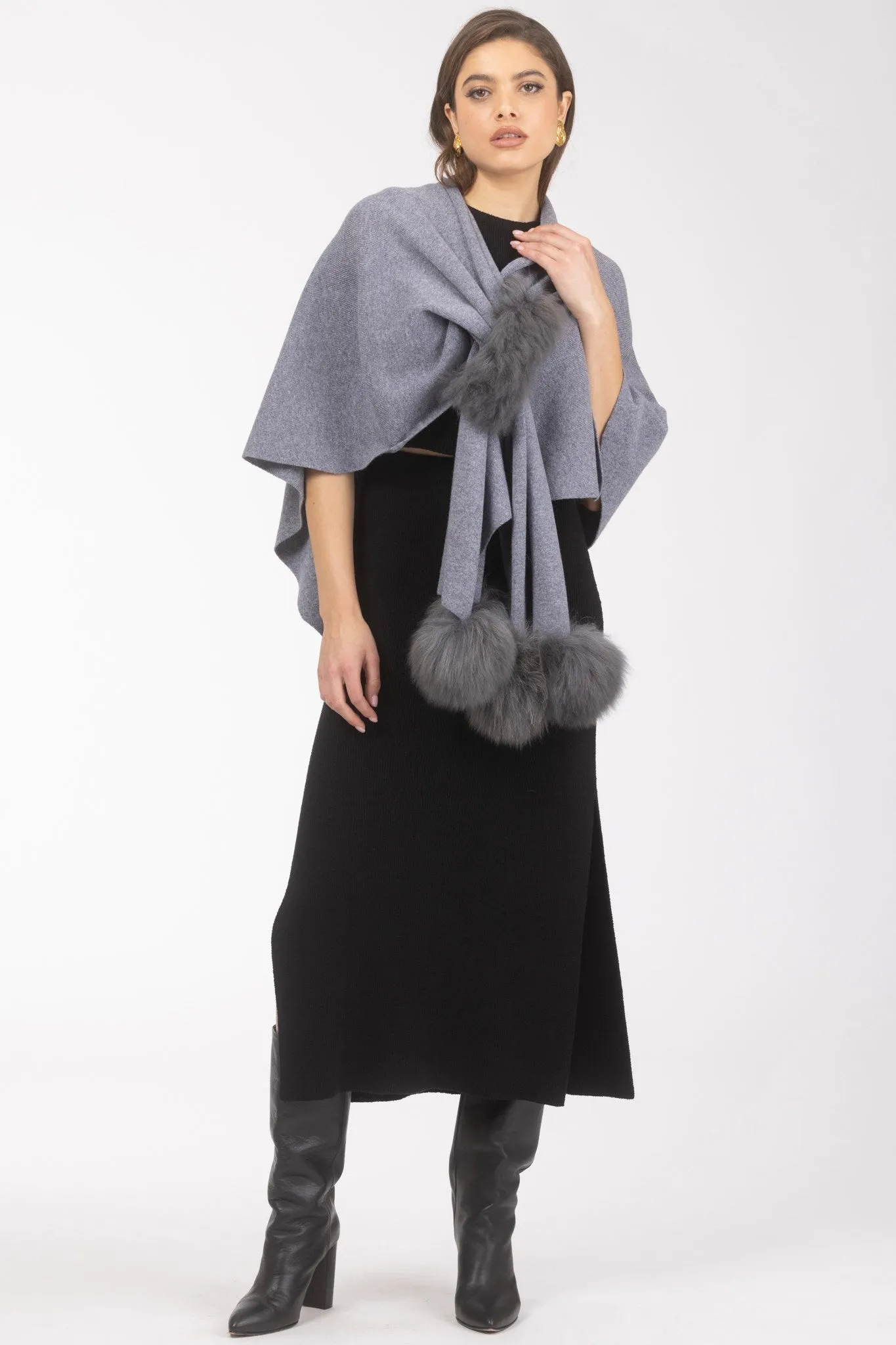 Select Wool Capelet with Select Lamb Poms