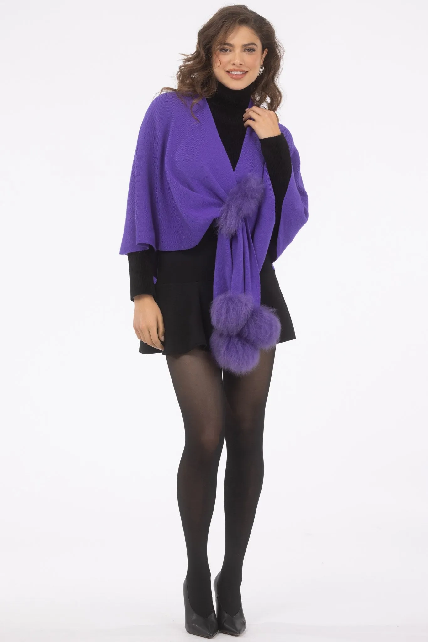 Select Wool Capelet with Select Lamb Poms