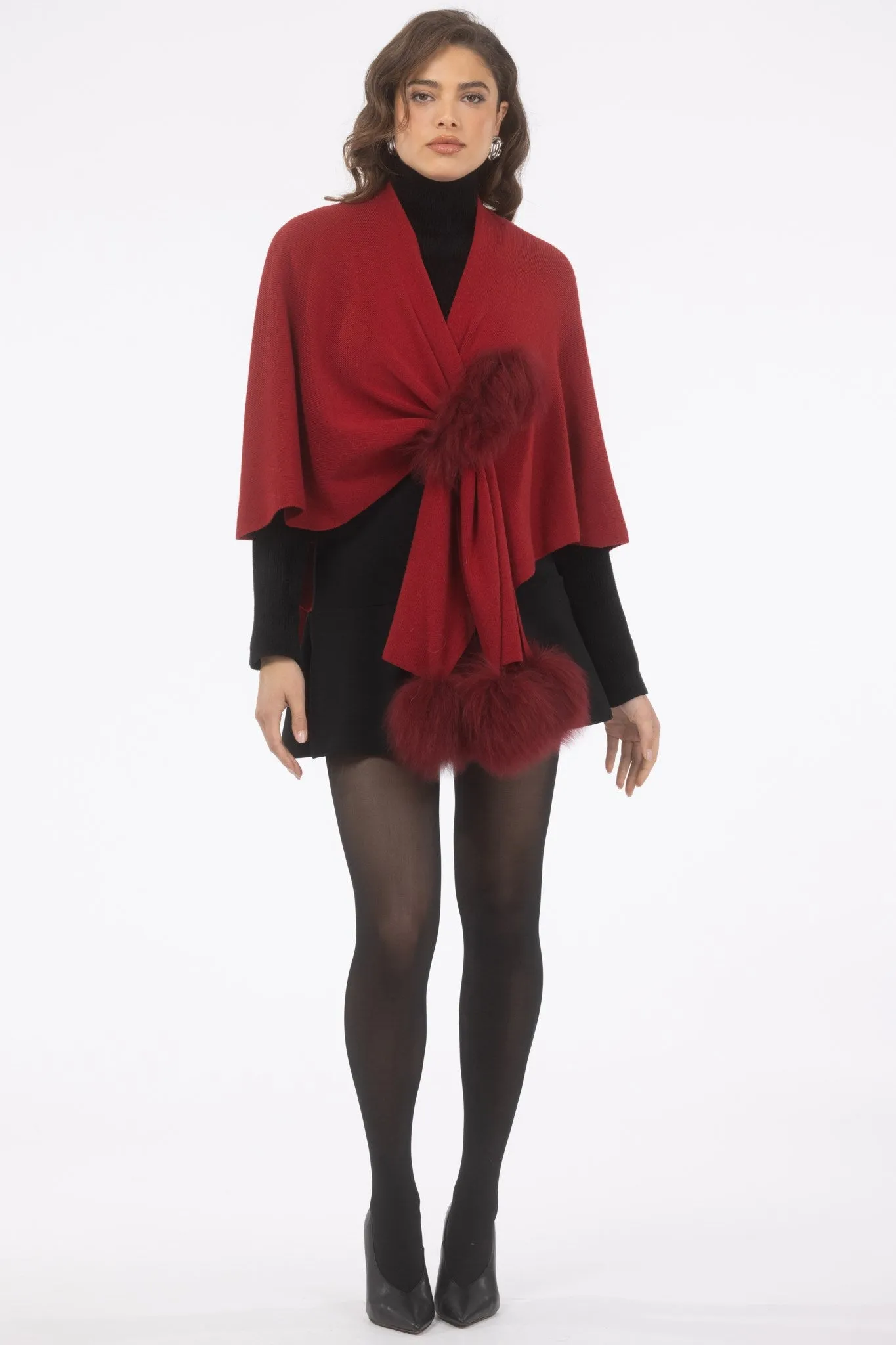 Select Wool Capelet with Select Lamb Poms