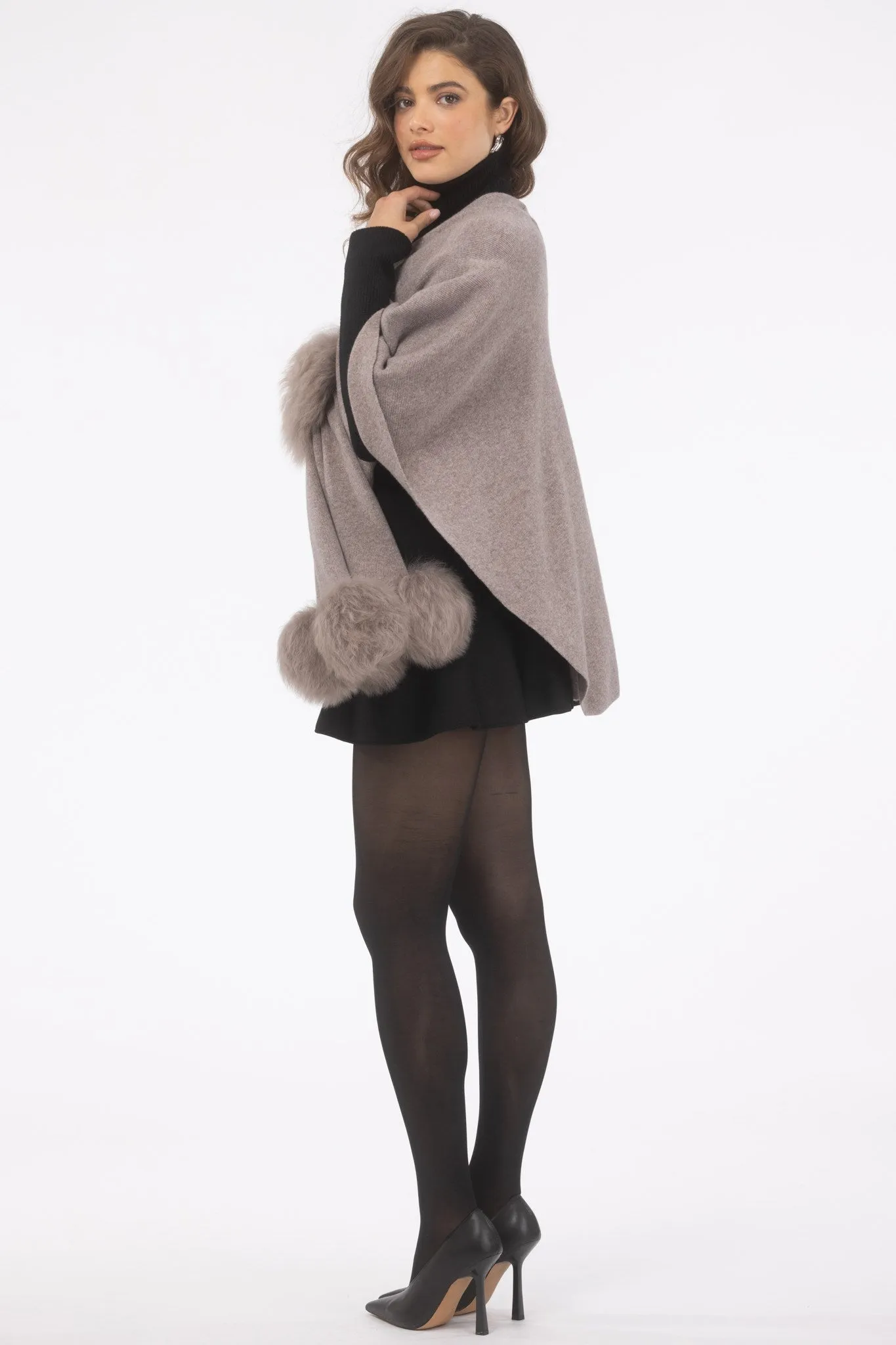 Select Wool Capelet with Select Lamb Poms