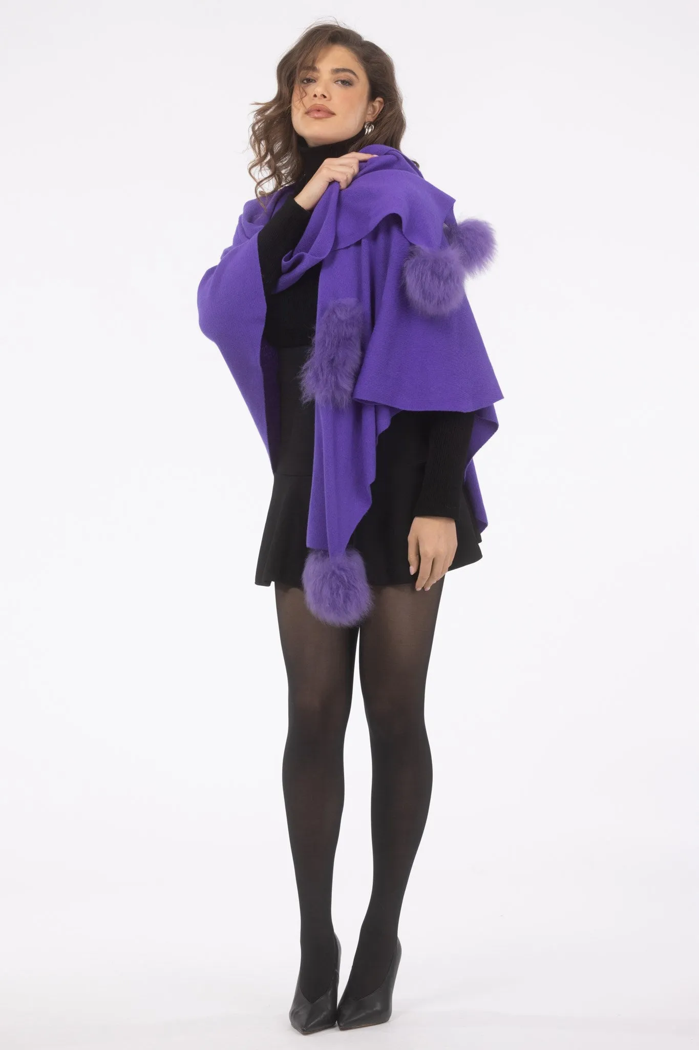 Select Wool Capelet with Select Lamb Poms