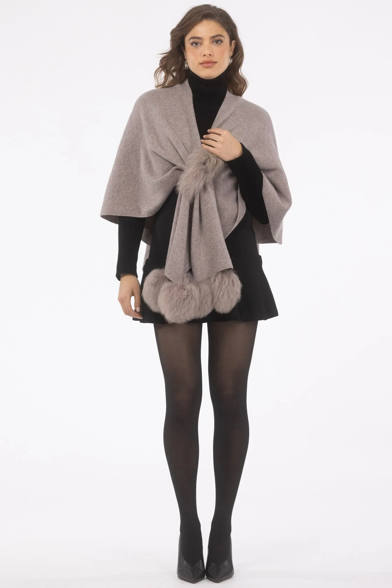 Select Wool Capelet with Select Lamb Poms