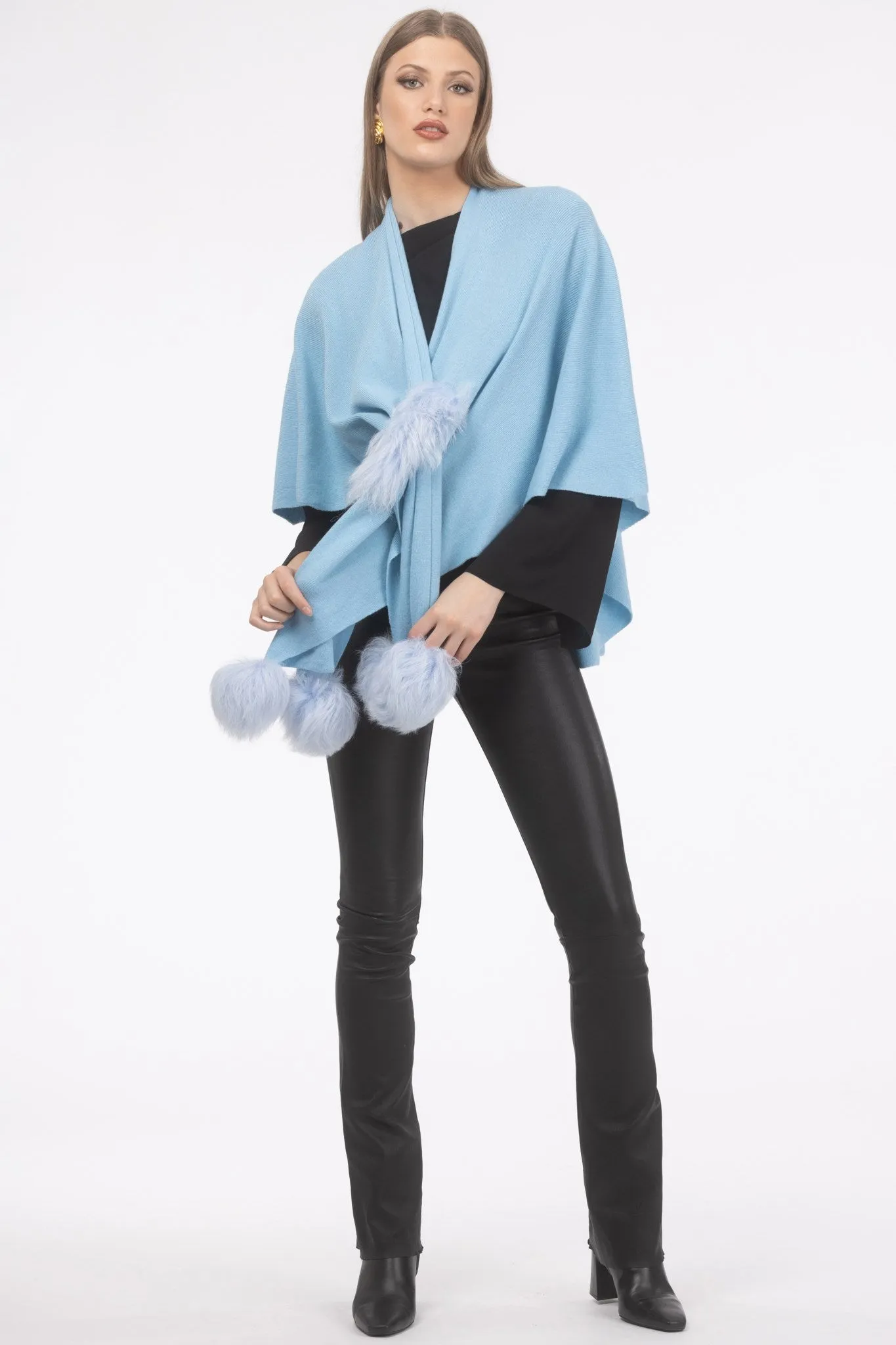 Select Wool Capelet with Select Lamb Poms