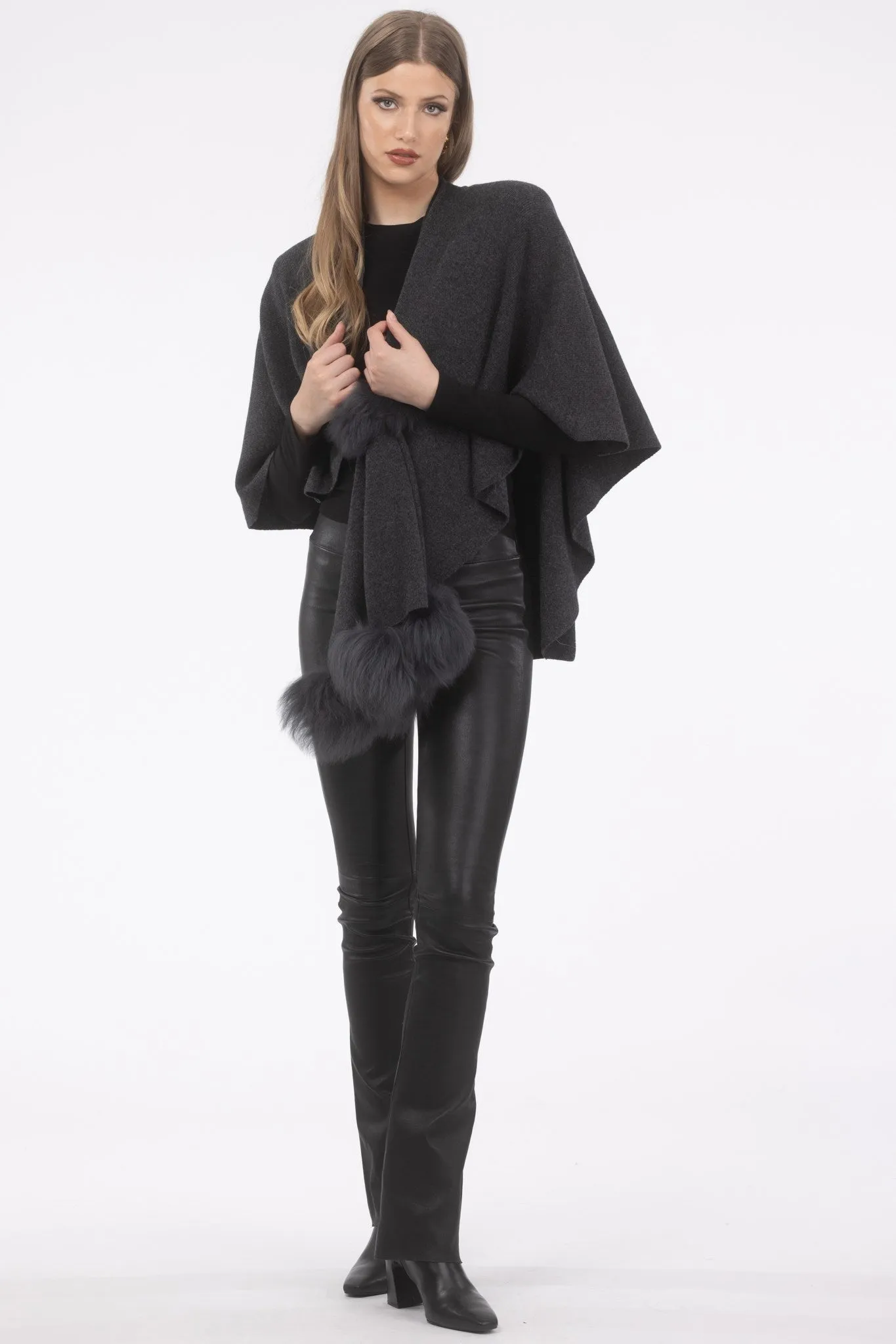 Select Wool Capelet with Select Lamb Poms