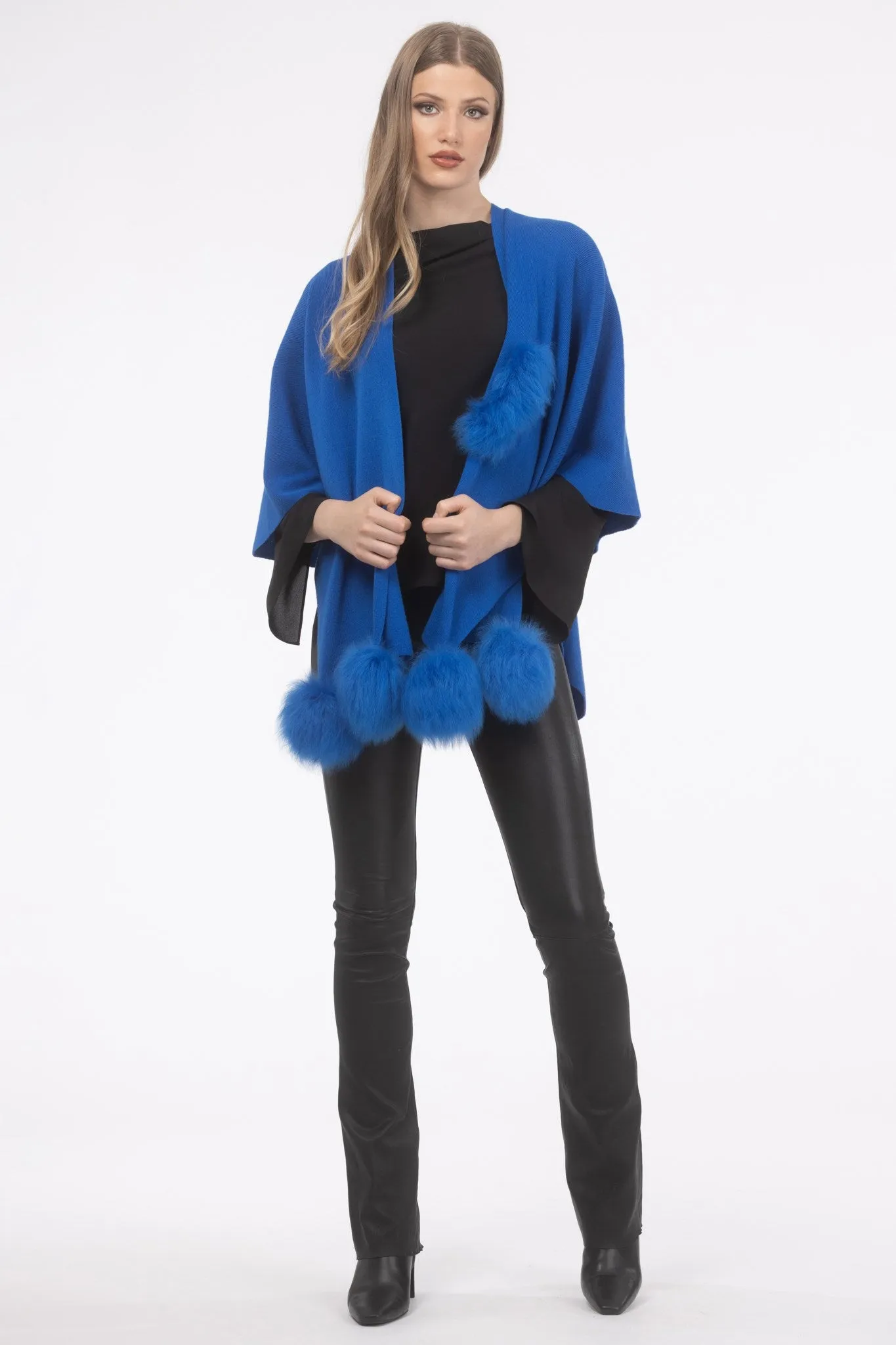 Select Wool Capelet with Select Lamb Poms