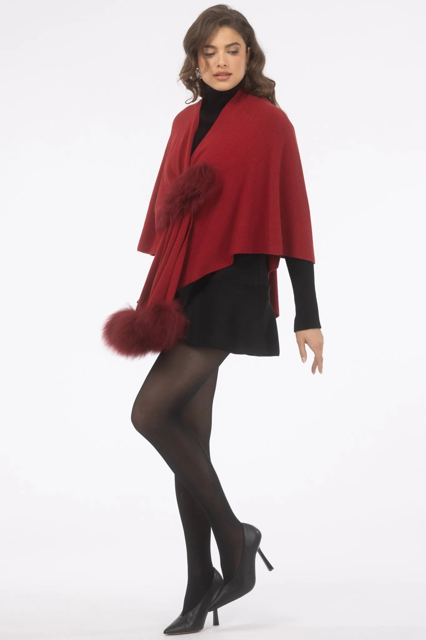 Select Wool Capelet with Select Lamb Poms