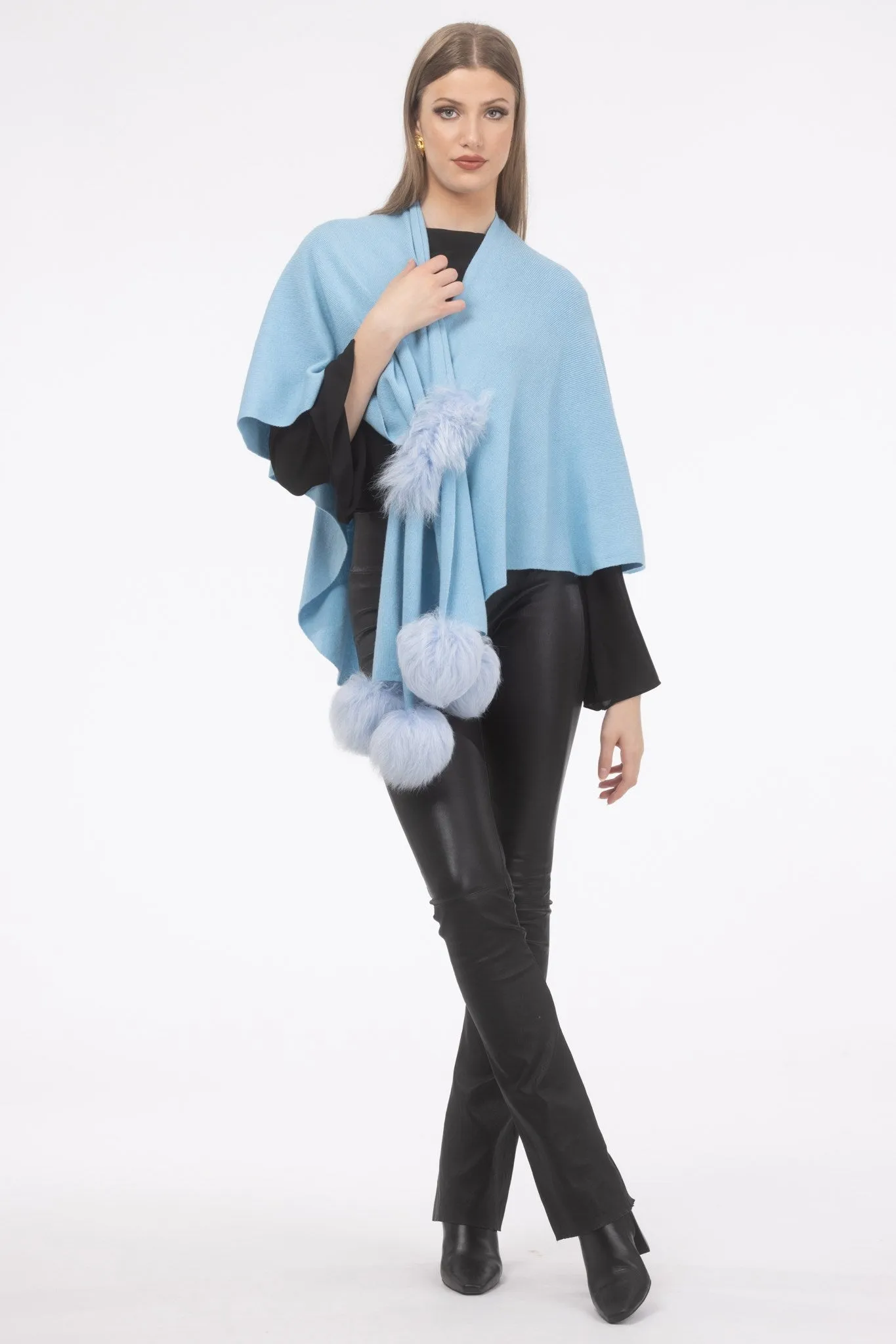 Select Wool Capelet with Select Lamb Poms