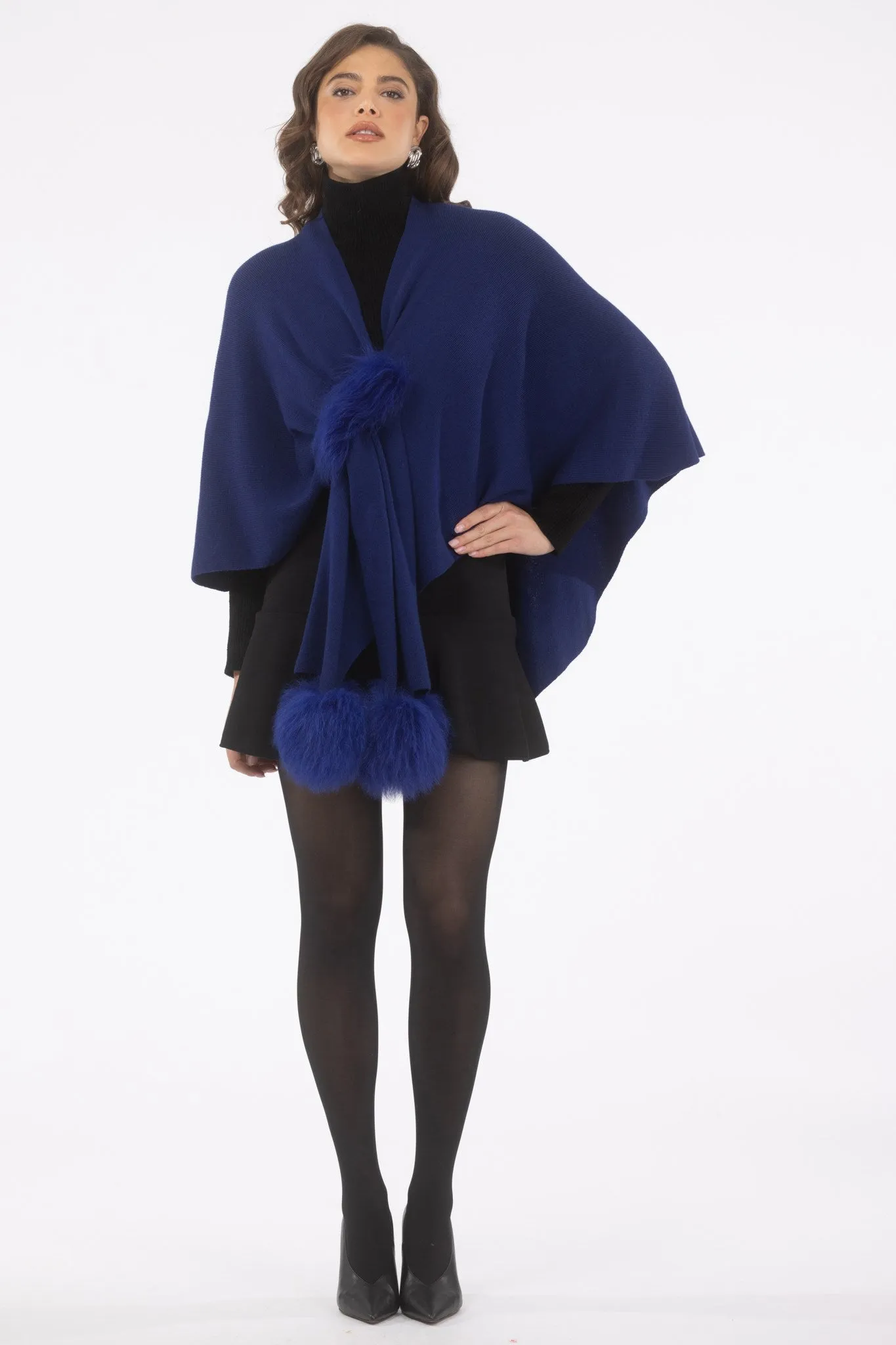 Select Wool Capelet with Select Lamb Poms