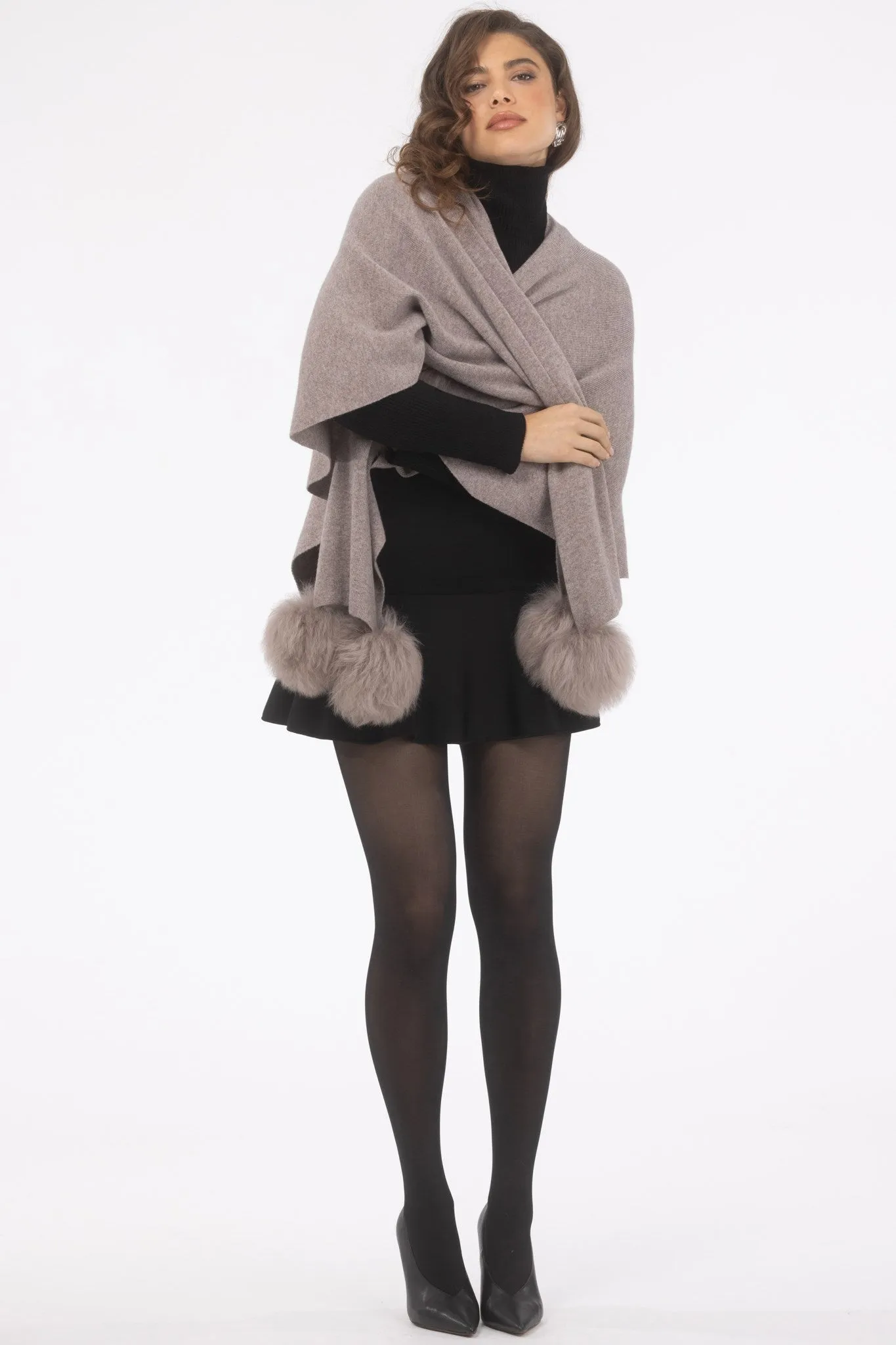 Select Wool Capelet with Select Lamb Poms