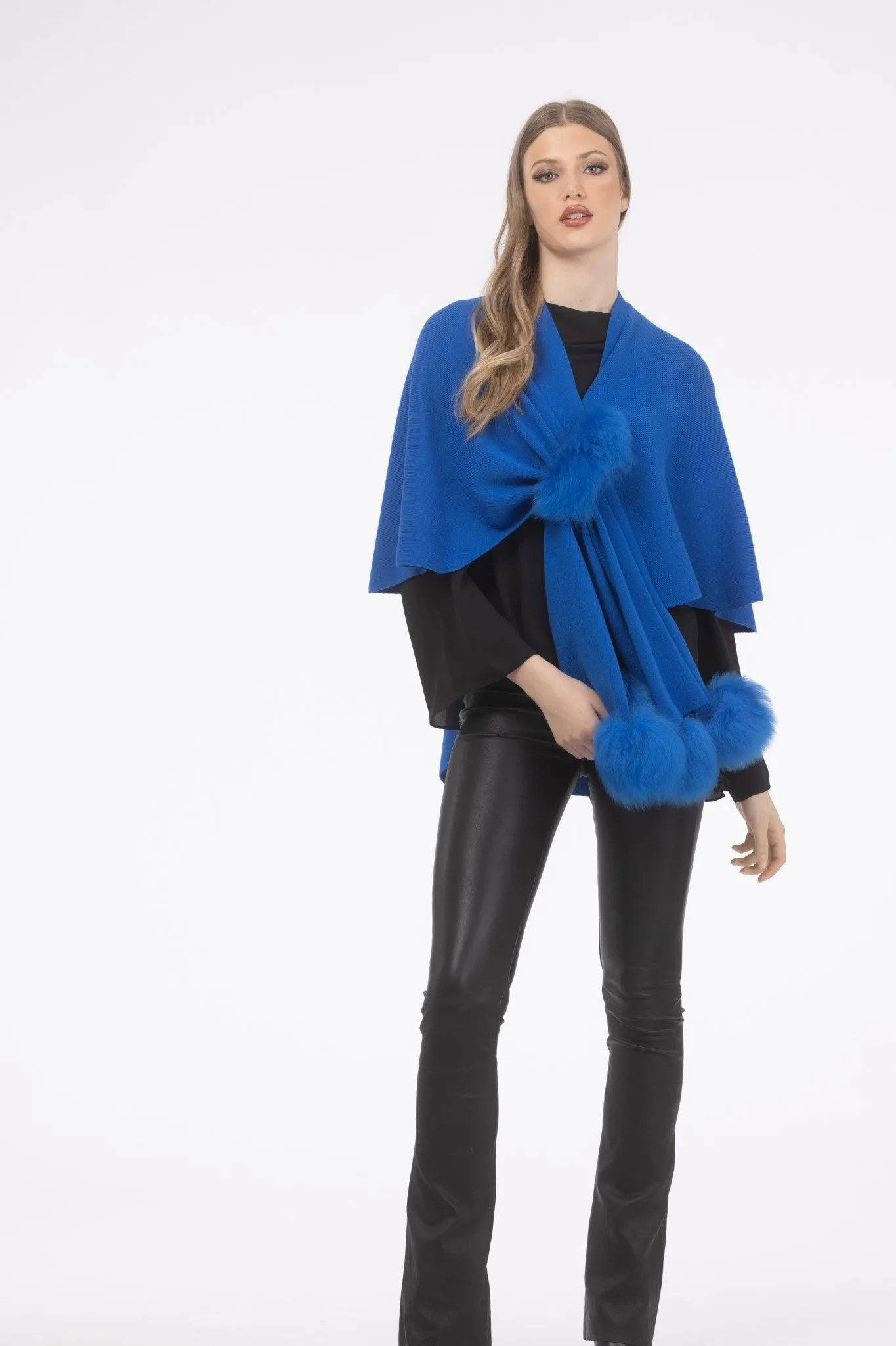 Select Wool Capelet with Select Lamb Poms