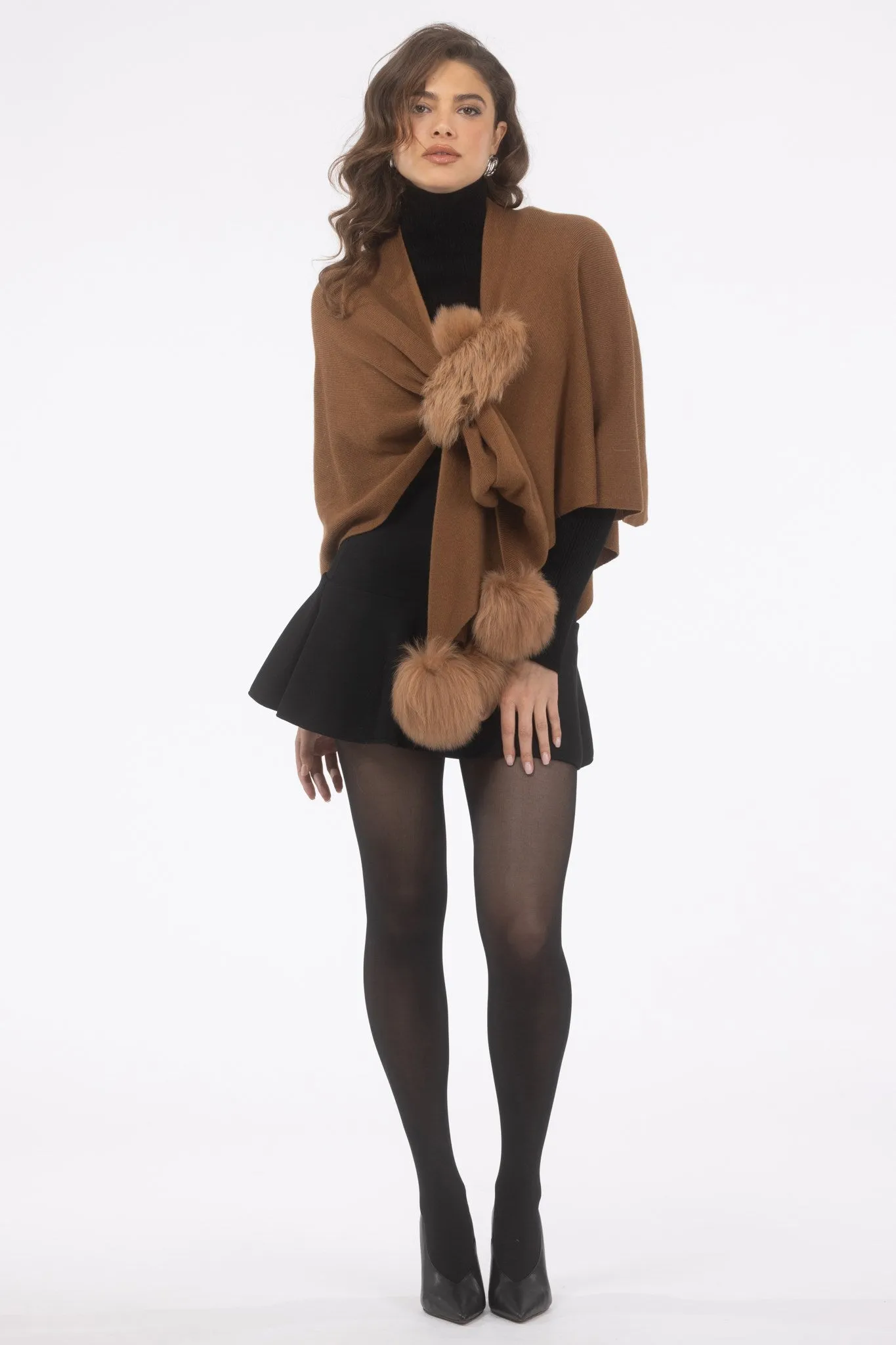 Select Wool Capelet with Select Lamb Poms