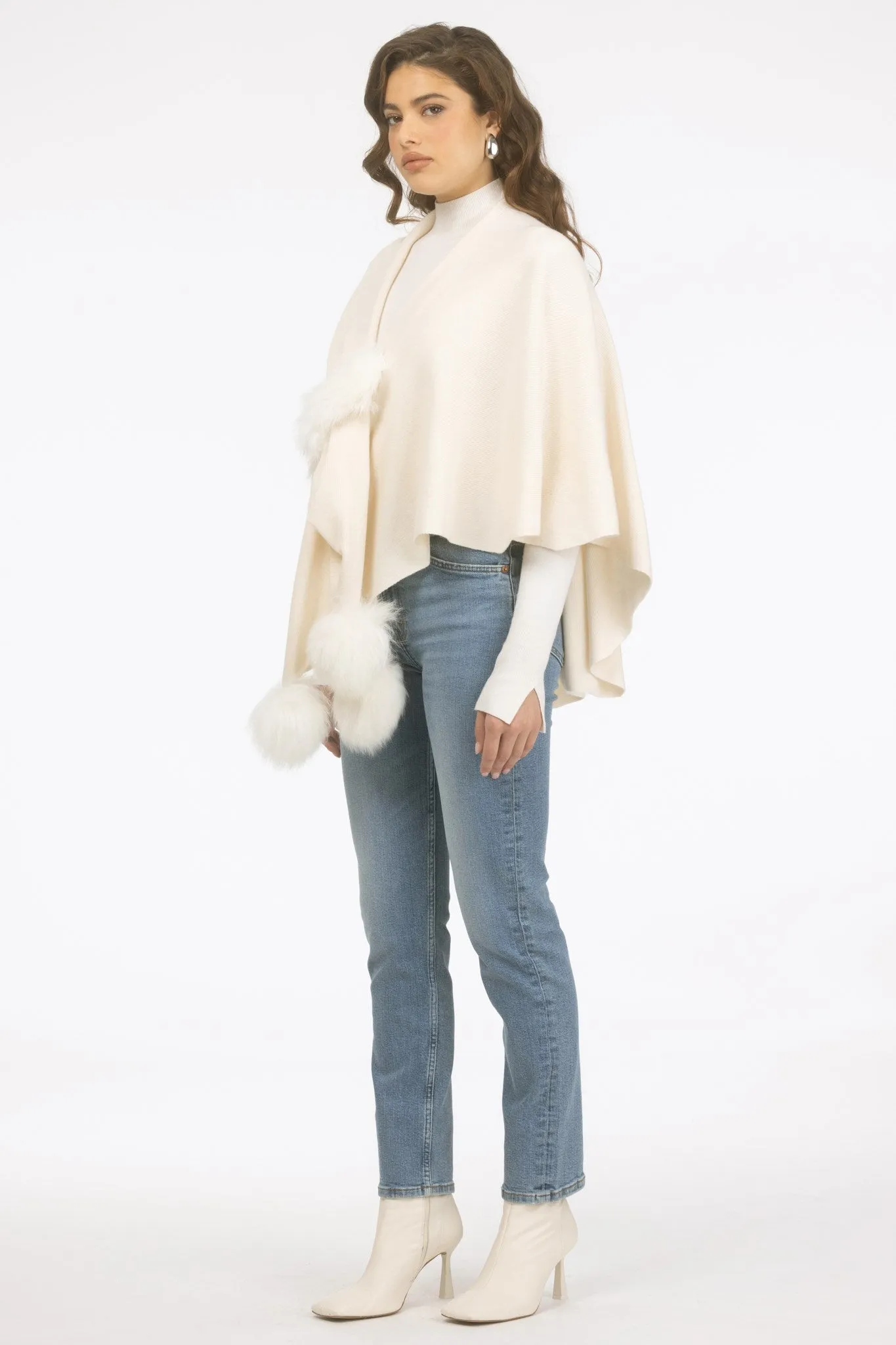 Select Wool Capelet with Select Lamb Poms