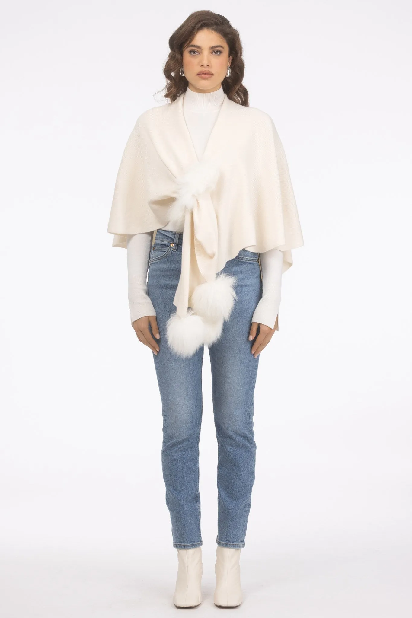 Select Wool Capelet with Select Lamb Poms