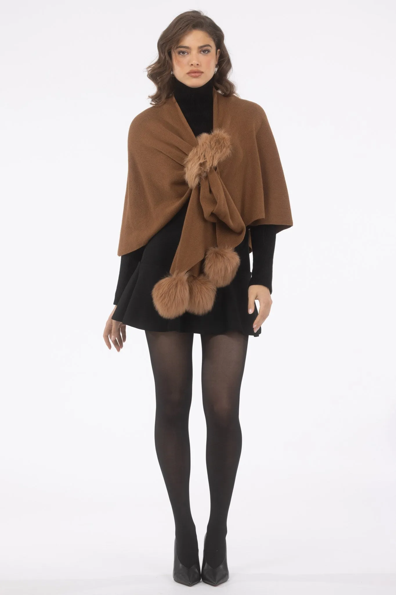 Select Wool Capelet with Select Lamb Poms