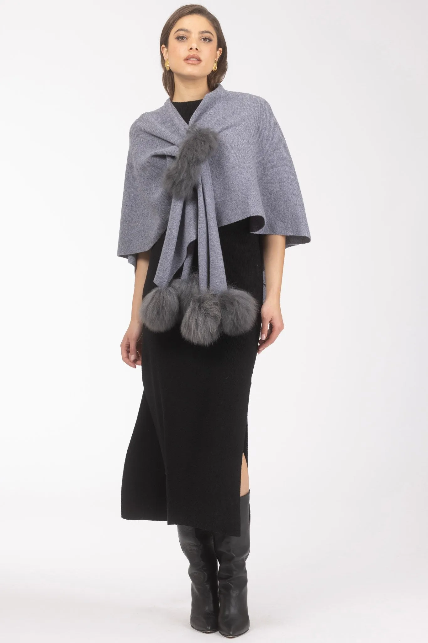 Select Wool Capelet with Select Lamb Poms