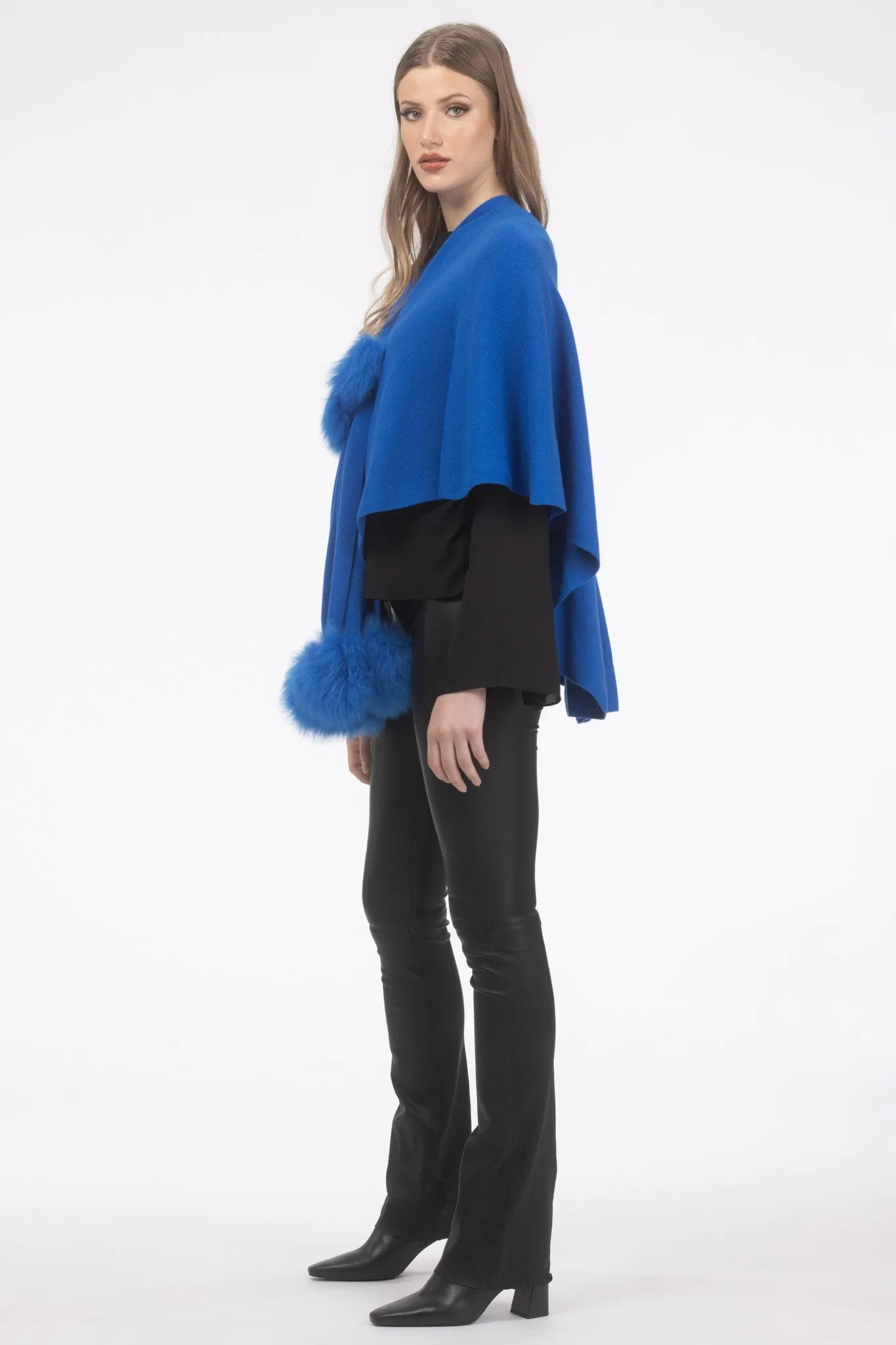 Select Wool Capelet with Select Lamb Poms