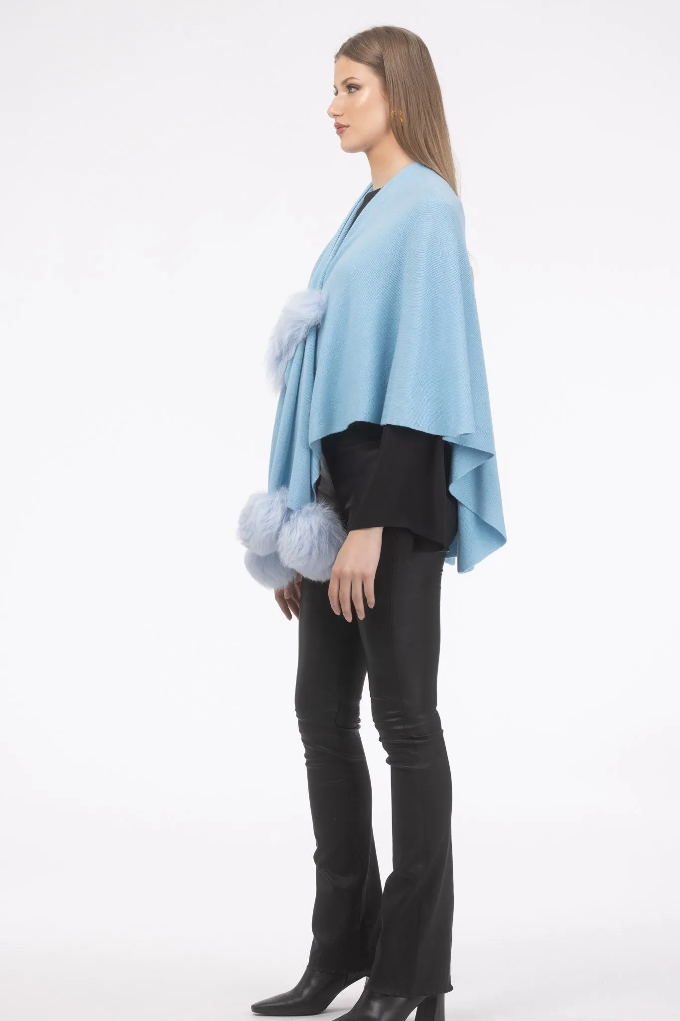 Select Wool Capelet with Select Lamb Poms