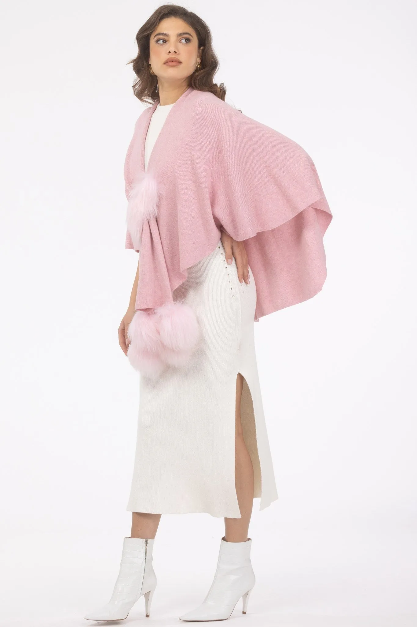 Select Wool Capelet with Select Lamb Poms