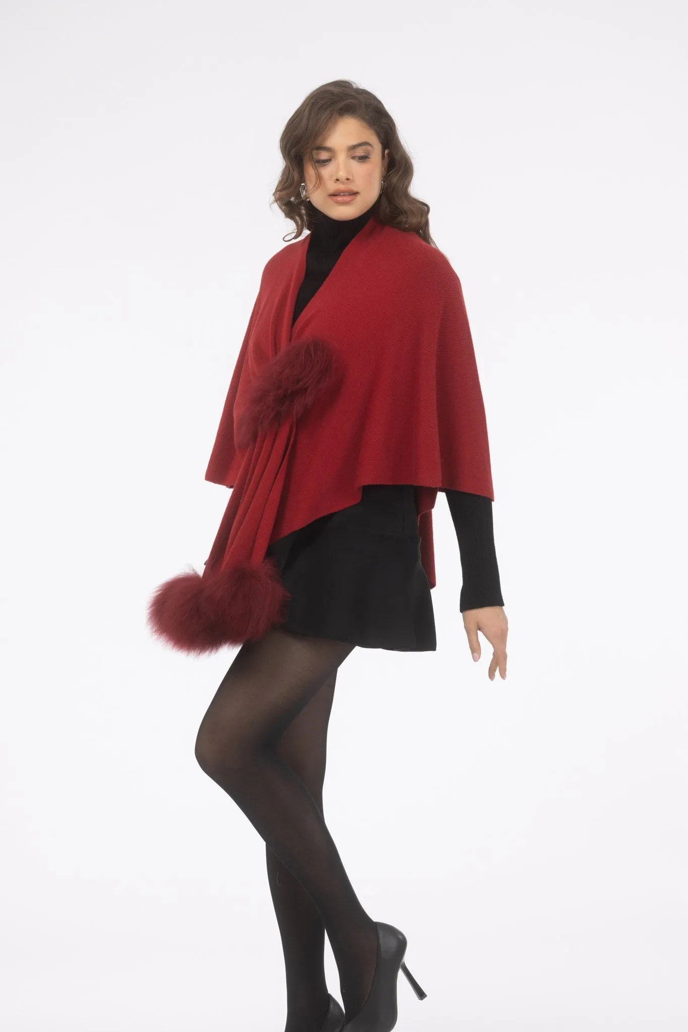 Select Wool Capelet with Select Lamb Poms