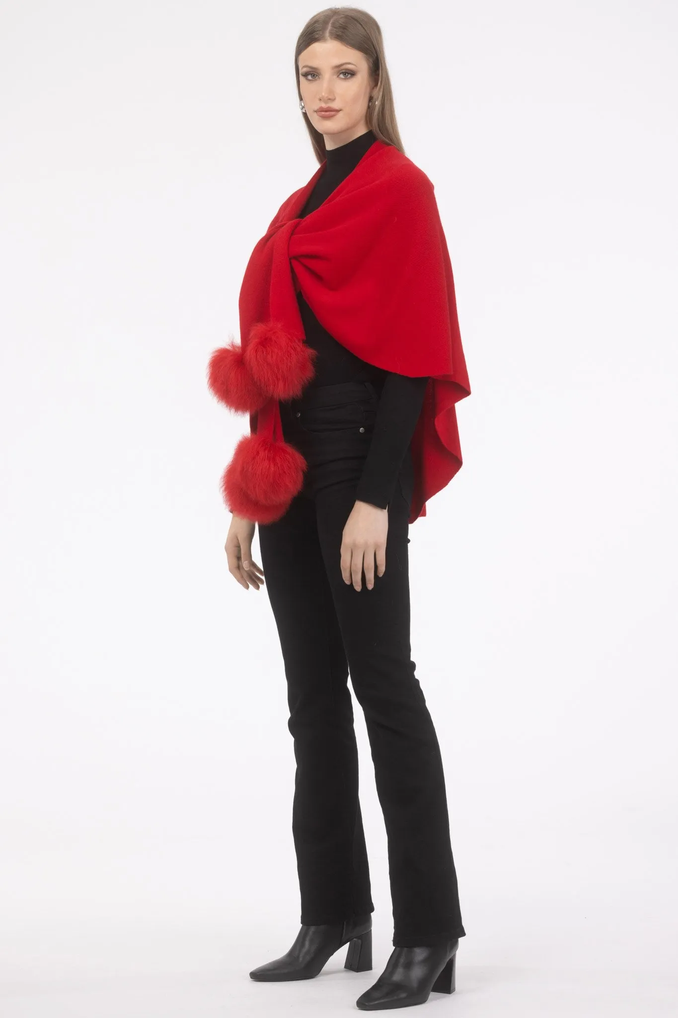 Select Wool Capelet with Select Lamb Poms