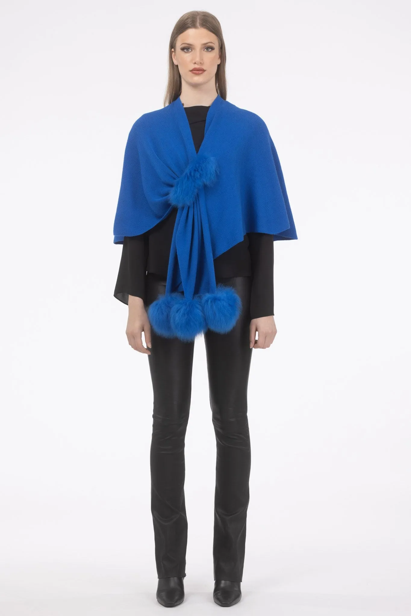 Select Wool Capelet with Select Lamb Poms