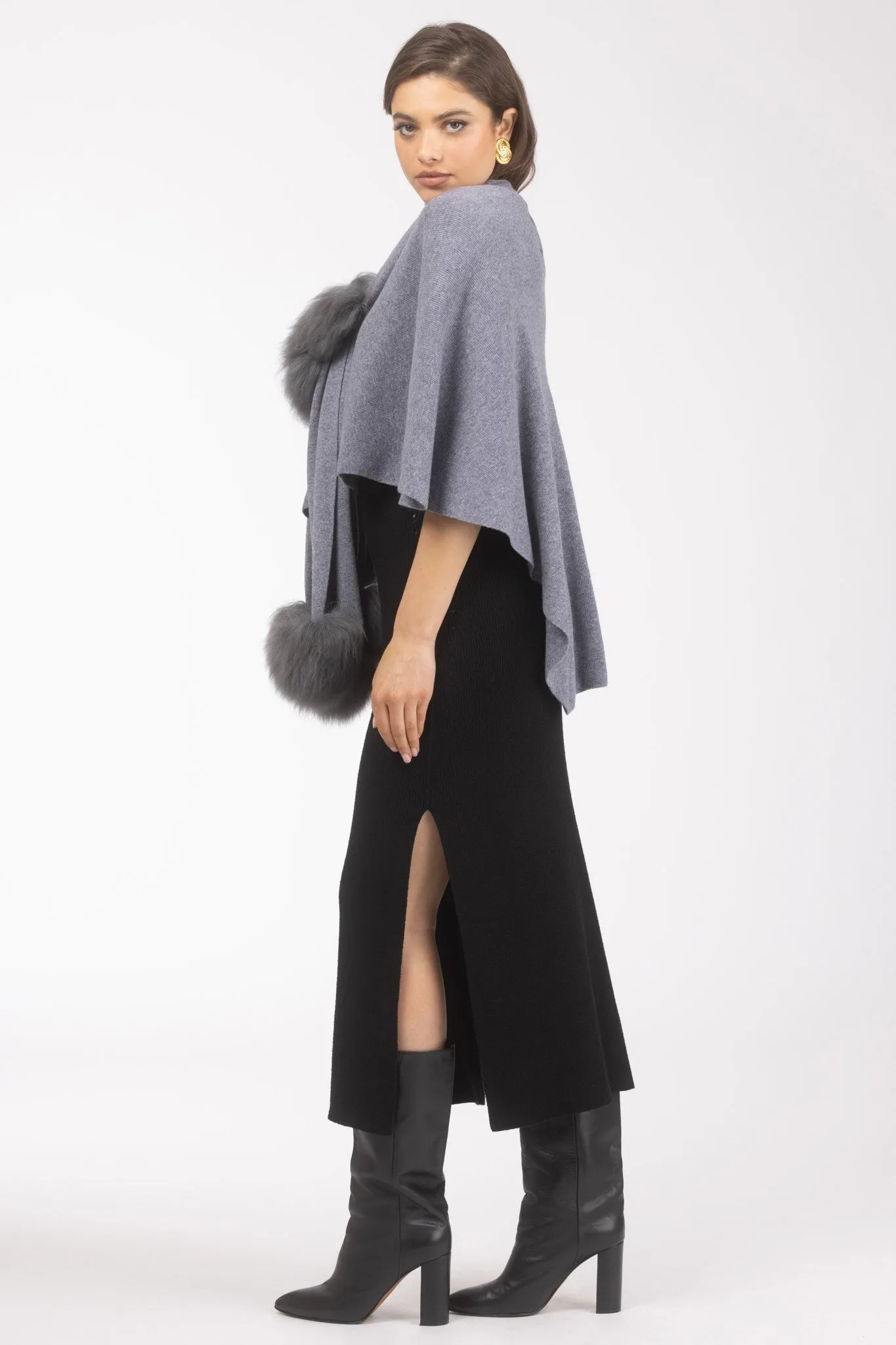 Select Wool Capelet with Select Lamb Poms