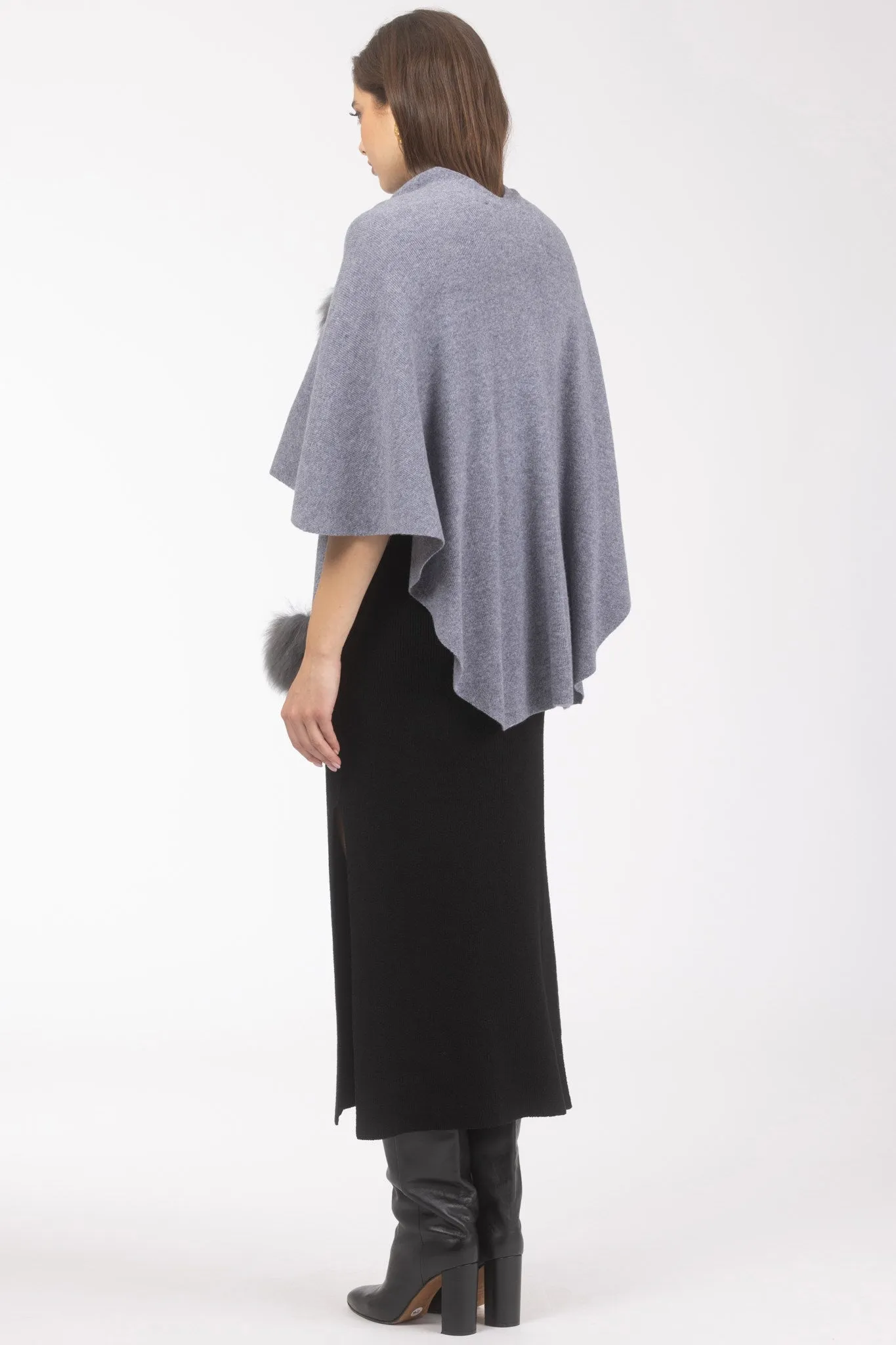 Select Wool Capelet with Select Lamb Poms