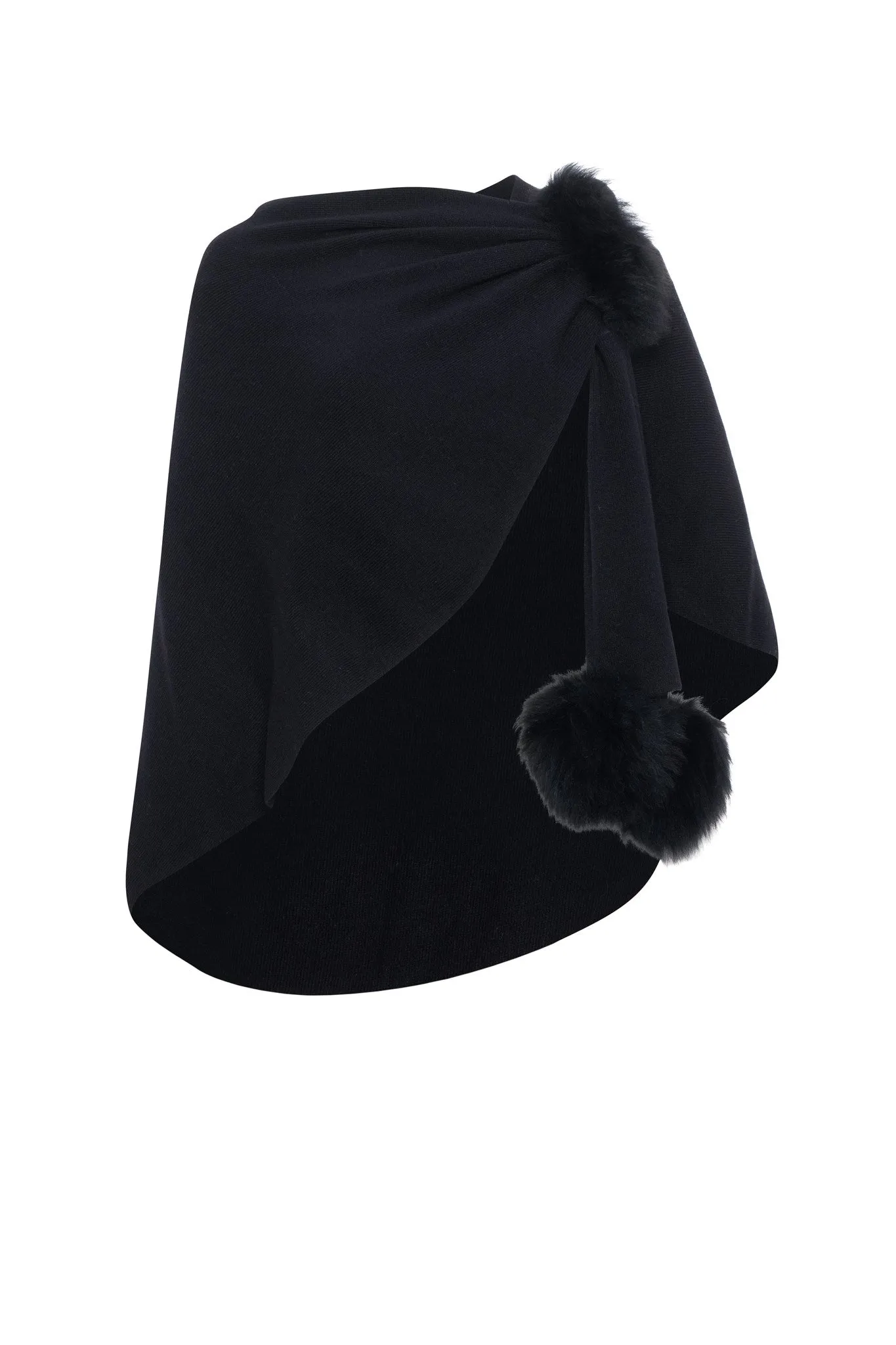 Select Wool Capelet with Select Lamb Poms