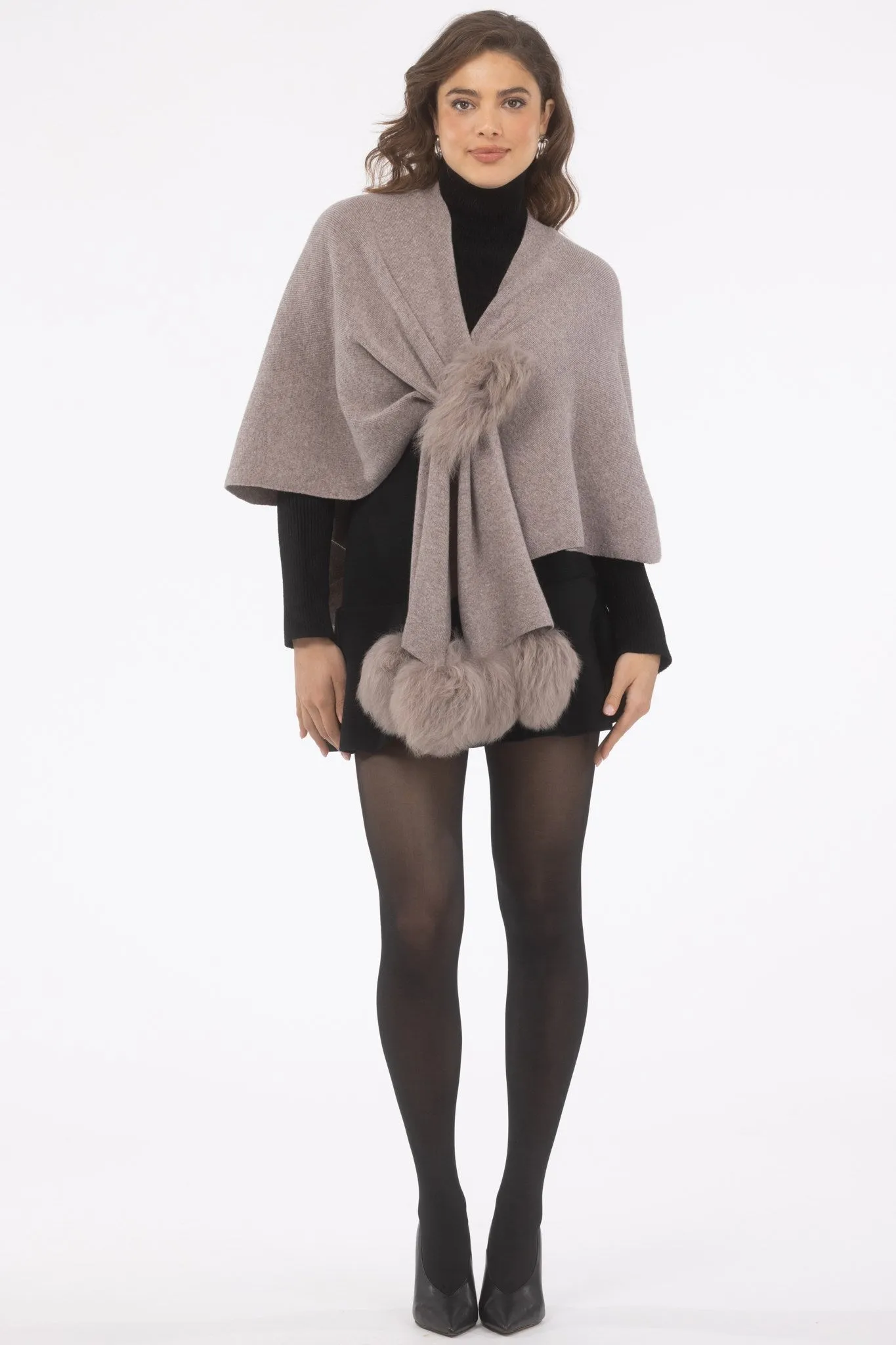 Select Wool Capelet with Select Lamb Poms