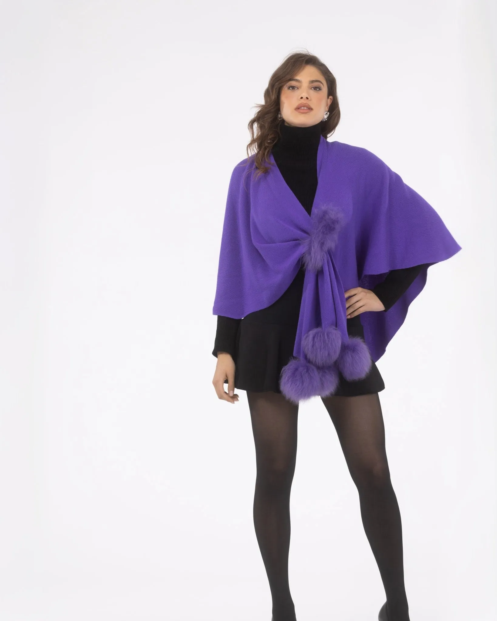 Select Wool Capelet with Select Lamb Poms