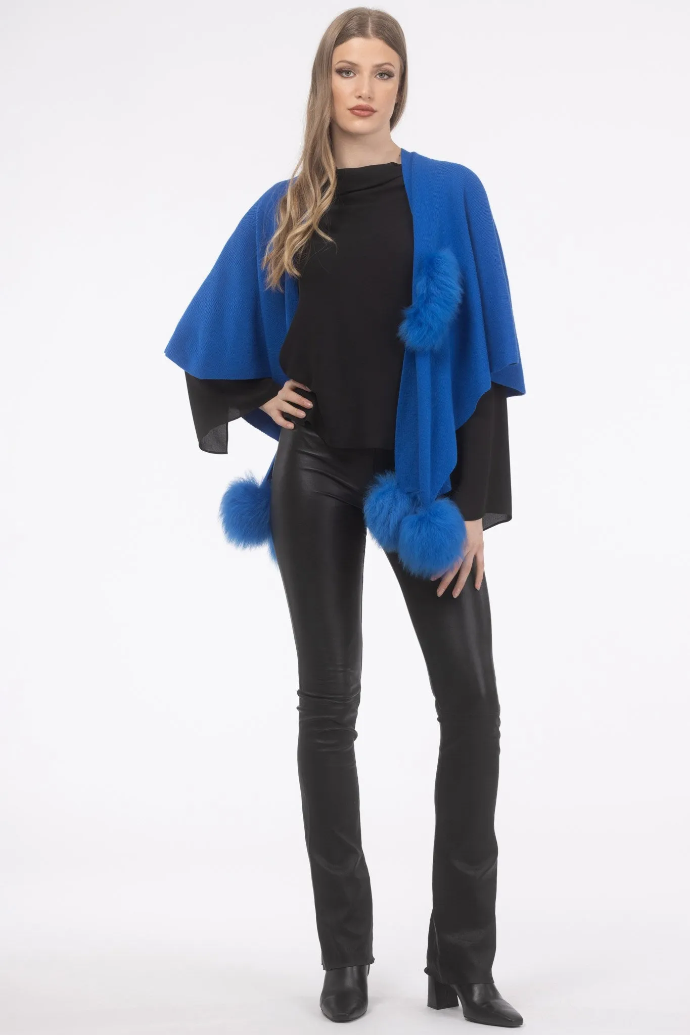 Select Wool Capelet with Select Lamb Poms