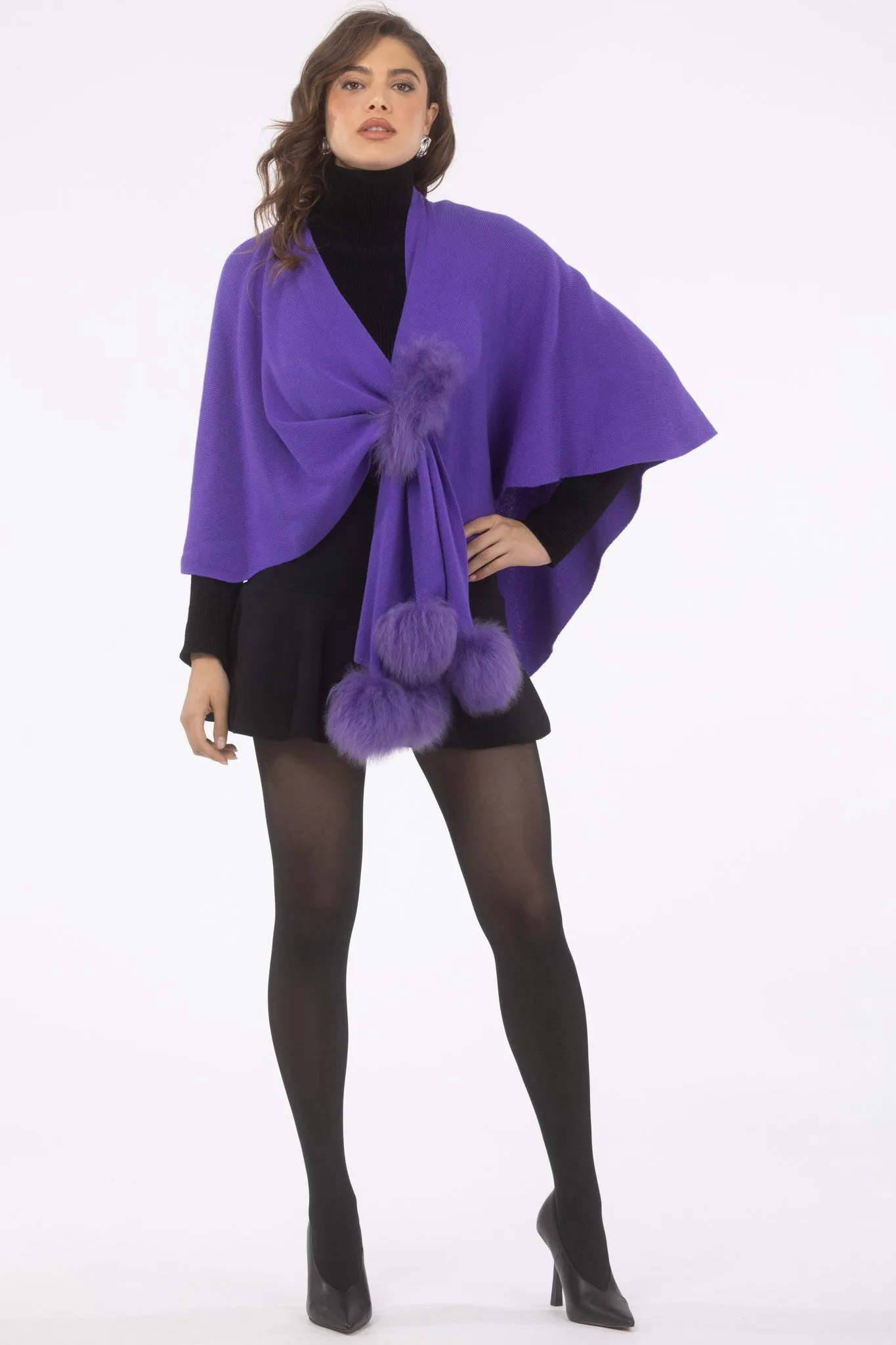 Select Wool Capelet with Select Lamb Poms