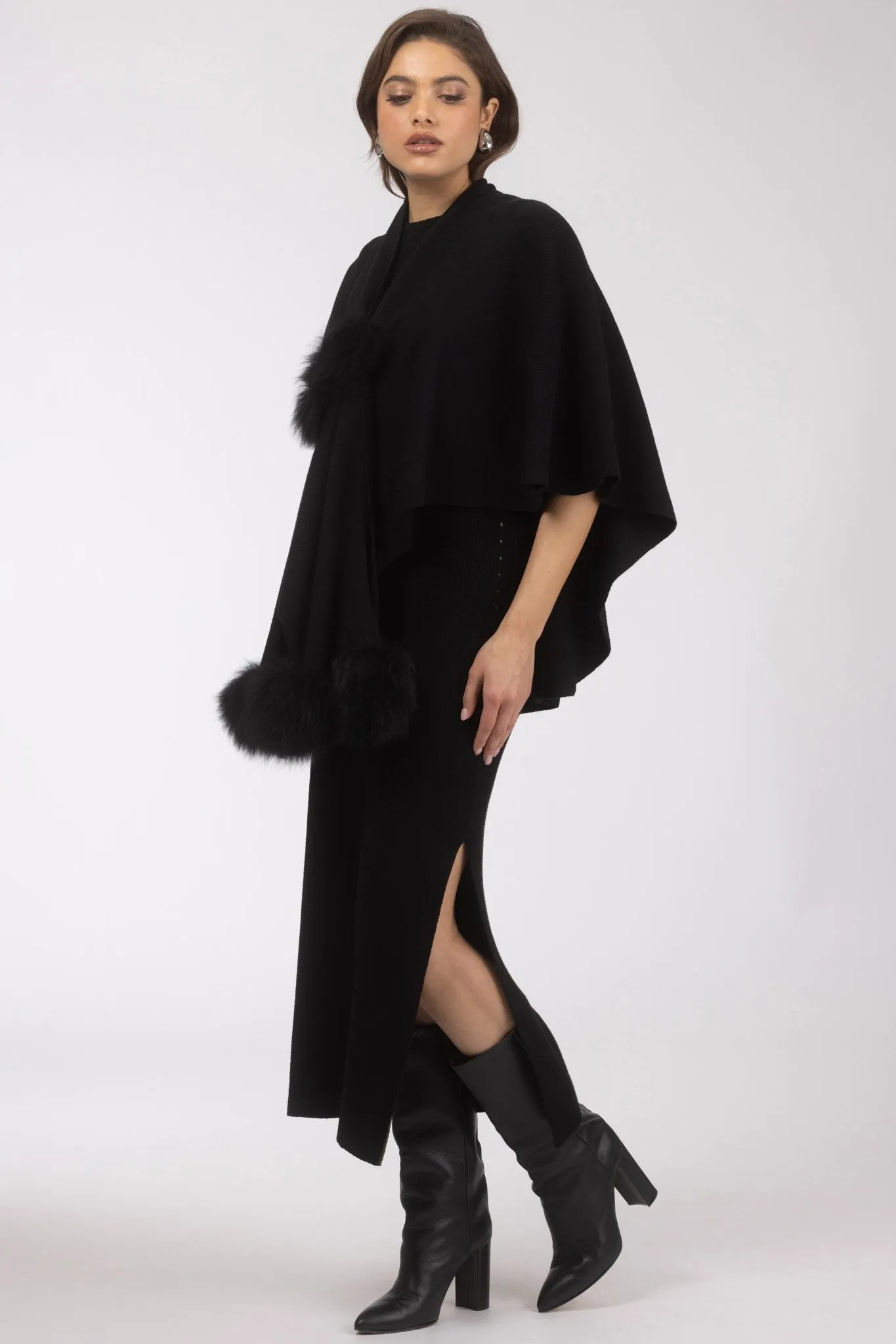 Select Wool Capelet with Select Lamb Poms