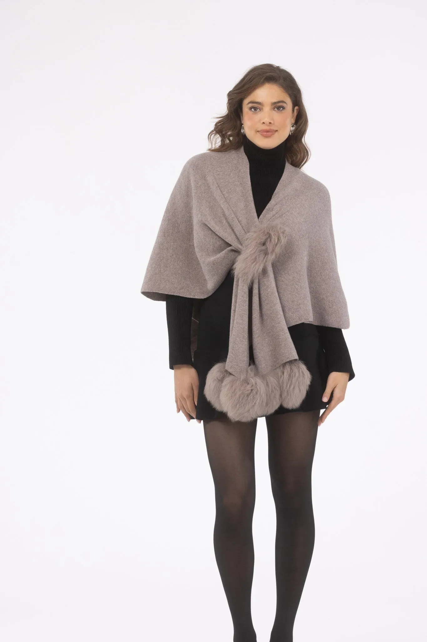 Select Wool Capelet with Select Lamb Poms