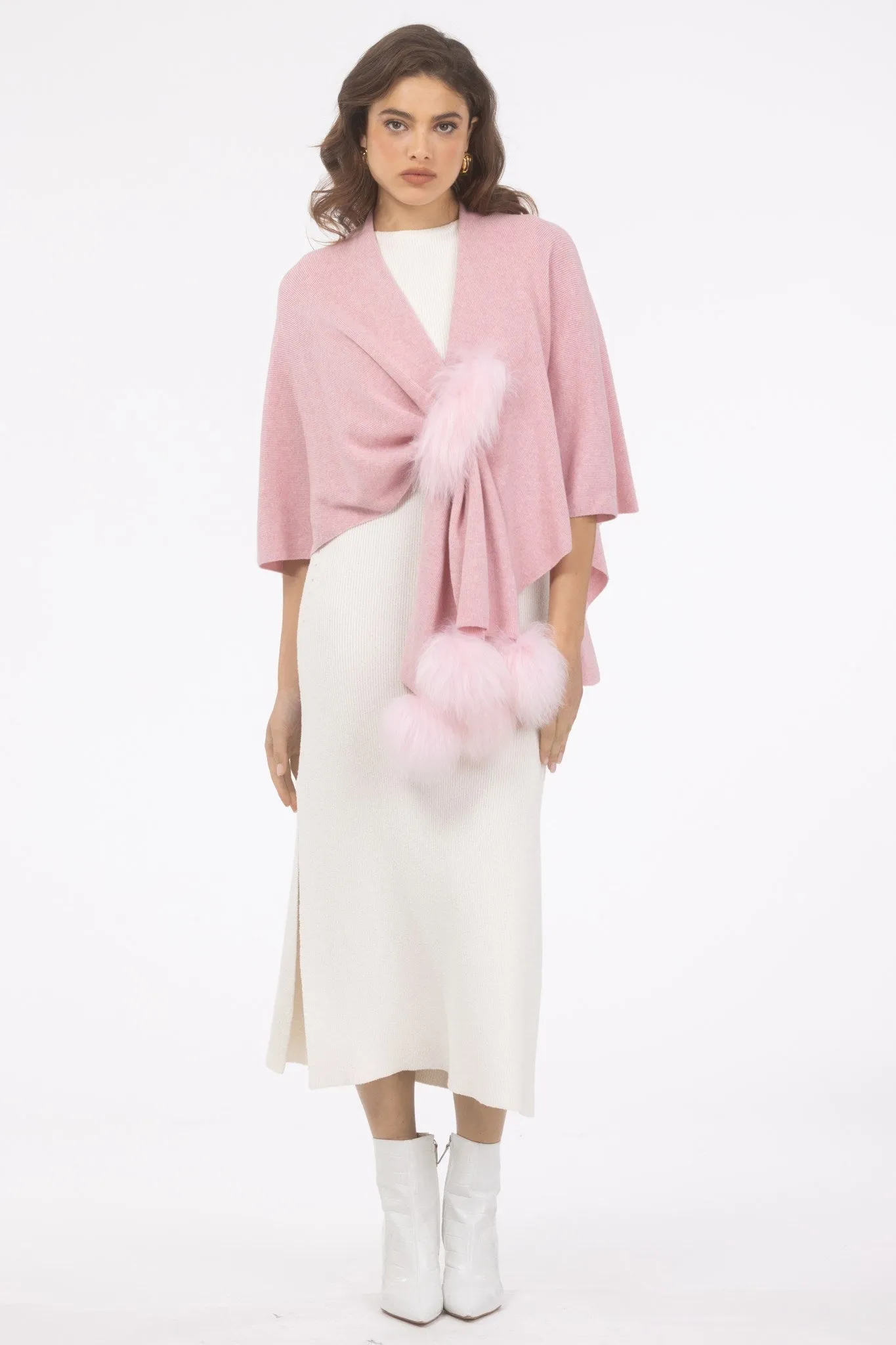 Select Wool Capelet with Select Lamb Poms