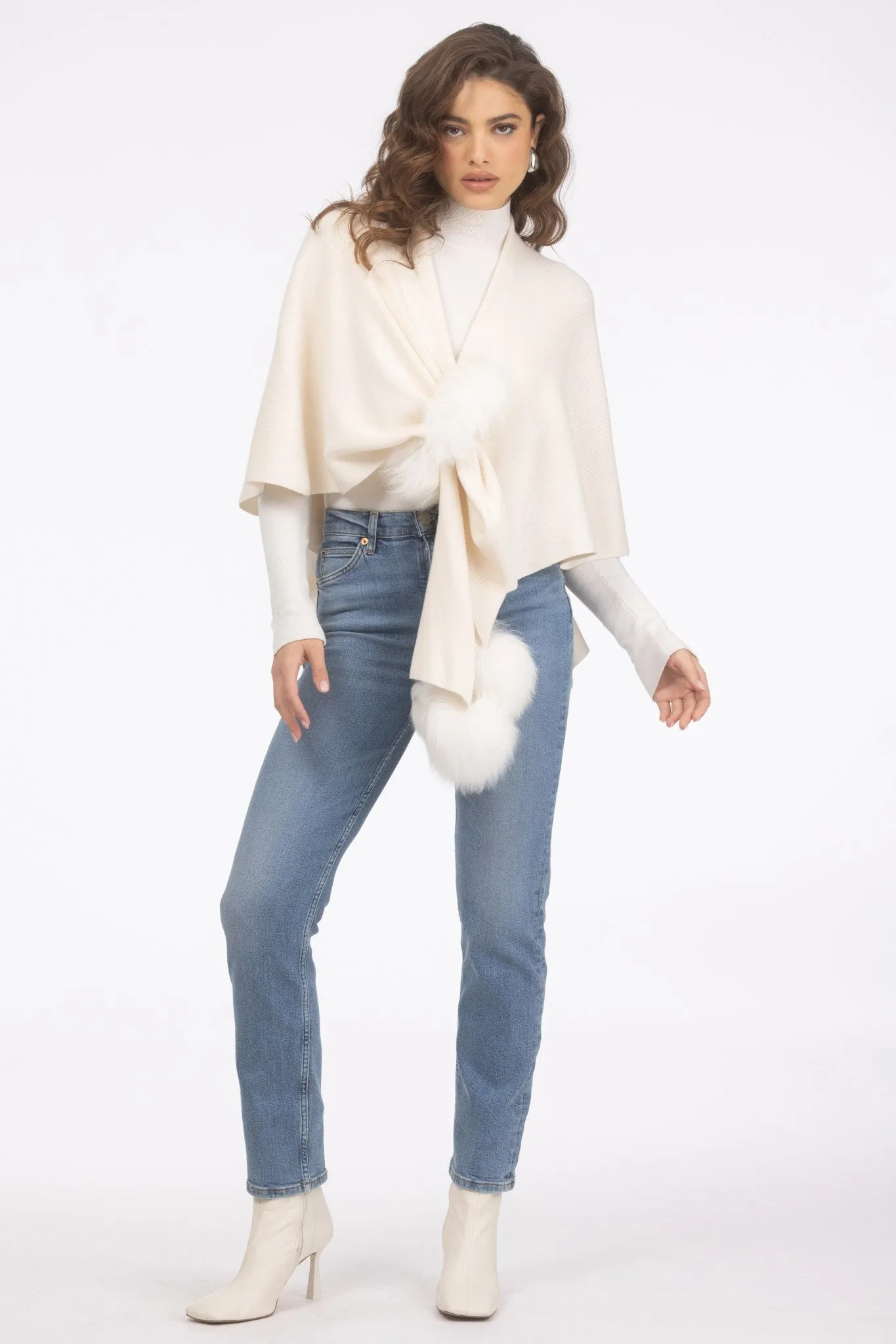 Select Wool Capelet with Select Lamb Poms