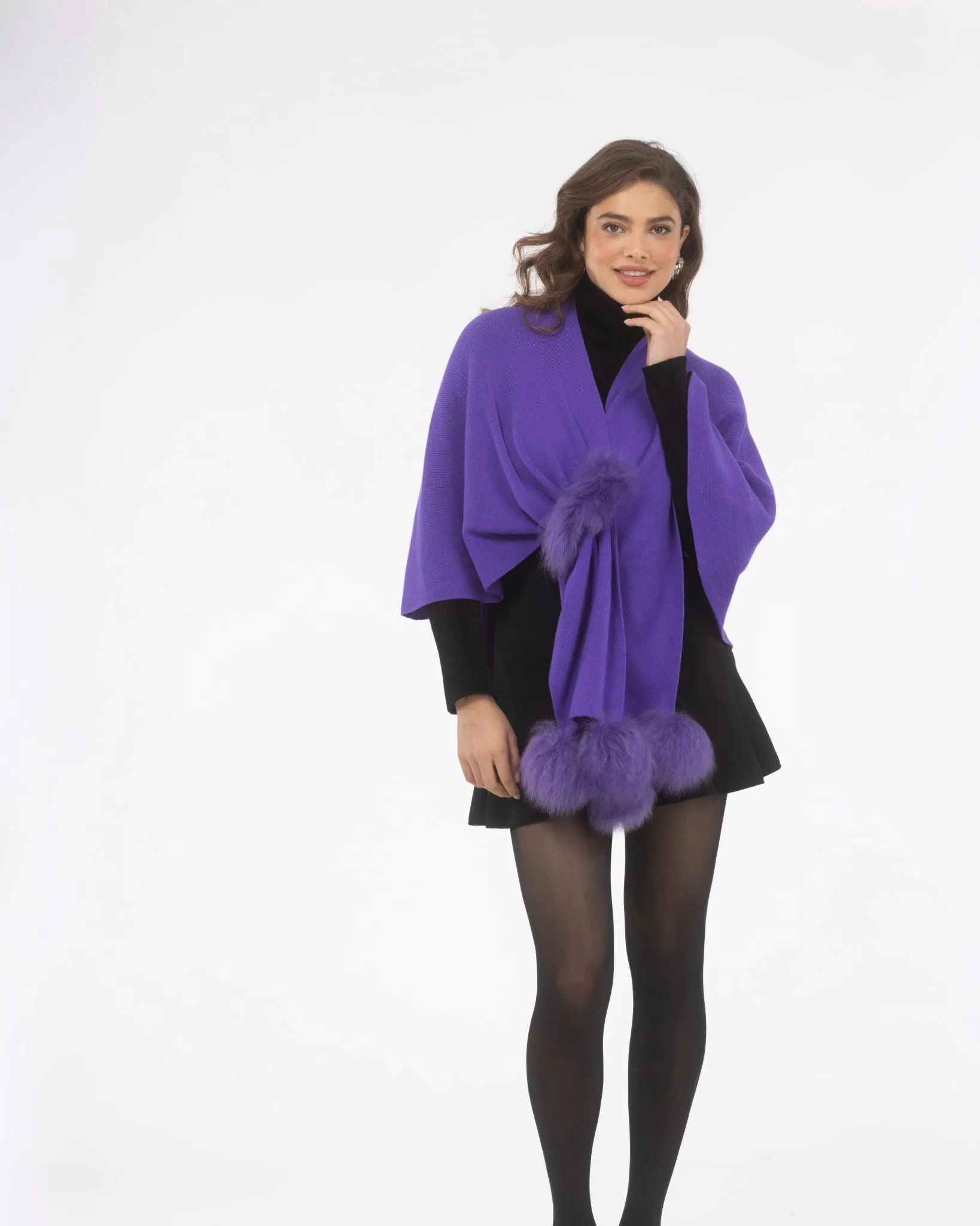 Select Wool Capelet with Select Lamb Poms