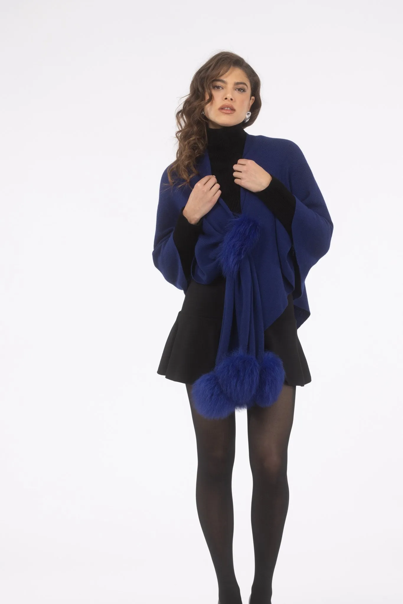 Select Wool Capelet with Select Lamb Poms