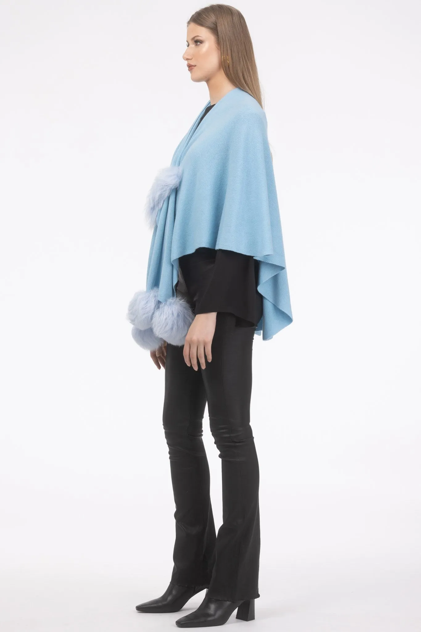 Select Wool Capelet with Select Lamb Poms