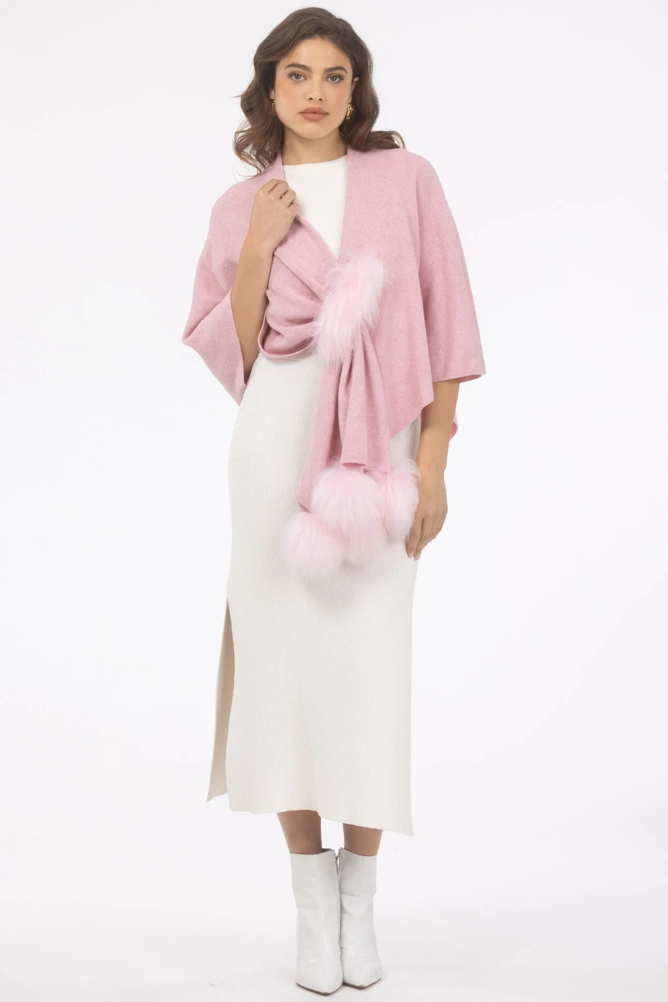 Select Wool Capelet with Select Lamb Poms