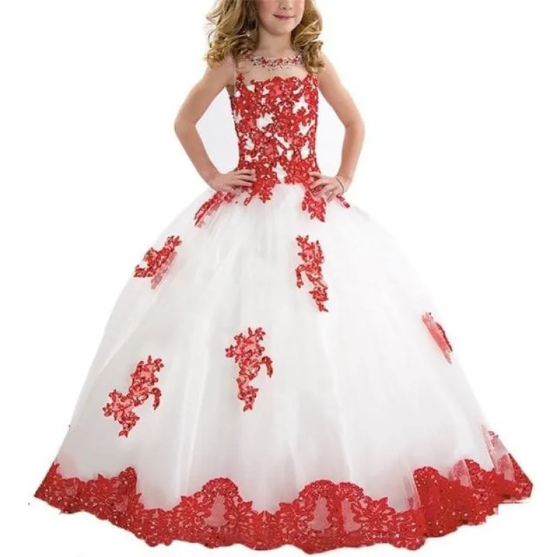 Sleeveless Flower Girl Pageant Princess Ball Gown in 3 Color Styles