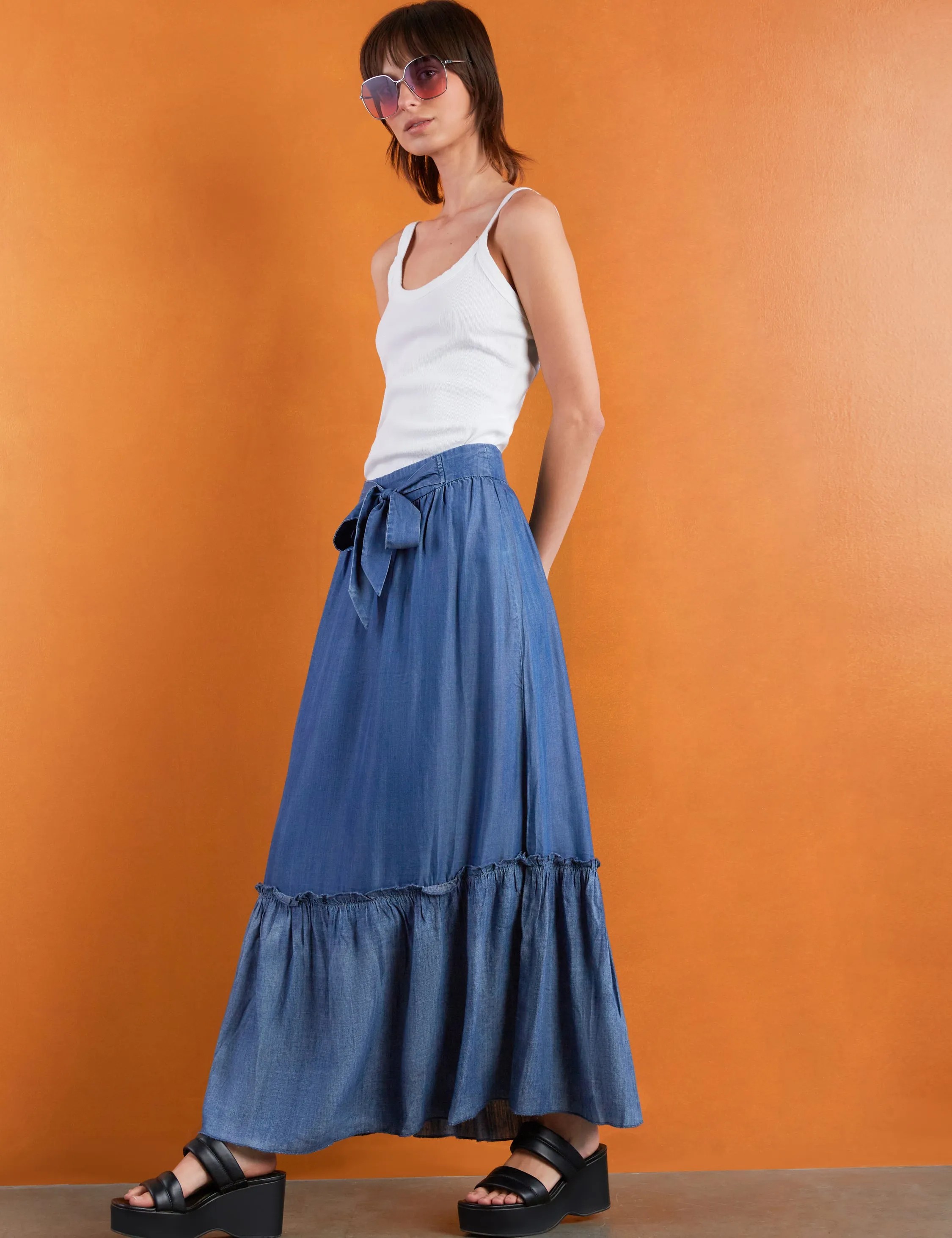 Soft Denim Maxi Skirt