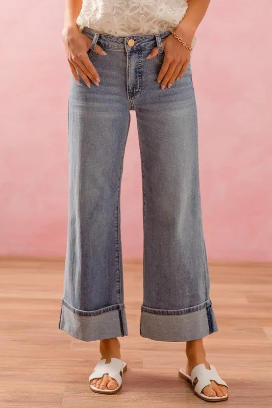 Straight Leg Cuffed Stretch Jeans