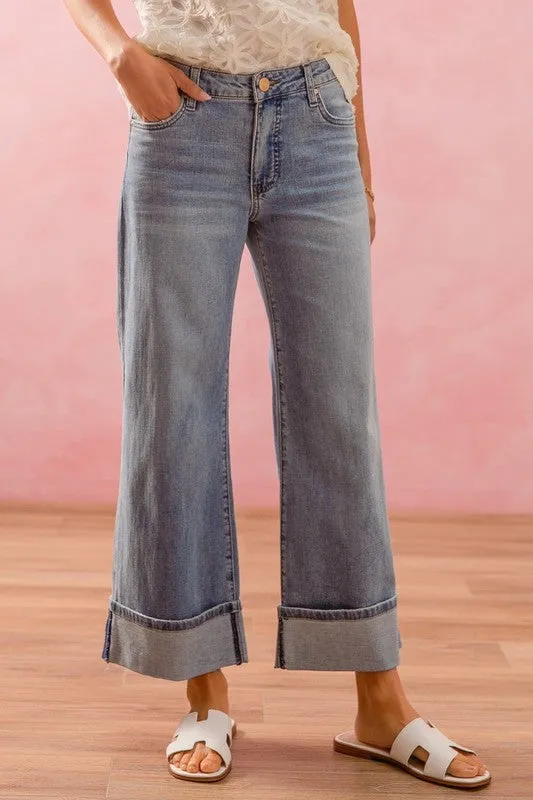 Straight Leg Cuffed Stretch Jeans