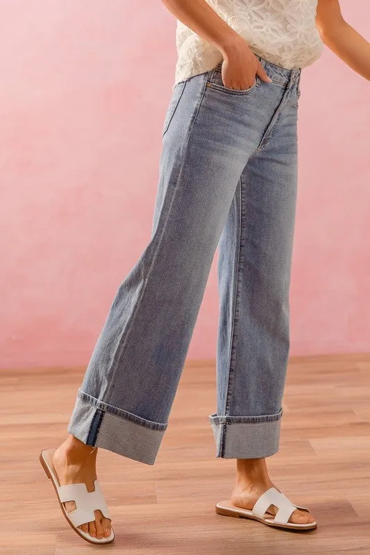 Straight Leg Cuffed Stretch Jeans