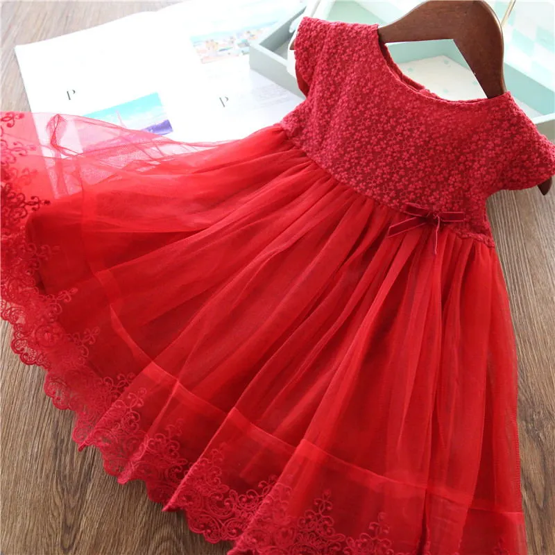 Summer Girls Flower Lace Dress Embroidery Kids Princess Party Ball Gown Children Clothing Toddler Girls Wear Dress