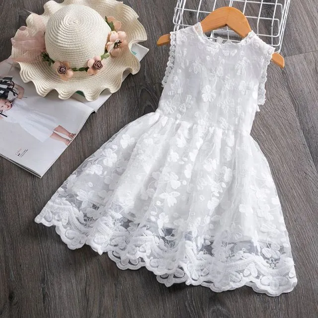 Summer Girls Flower Lace Dress Embroidery Kids Princess Party Ball Gown Children Clothing Toddler Girls Wear Dress