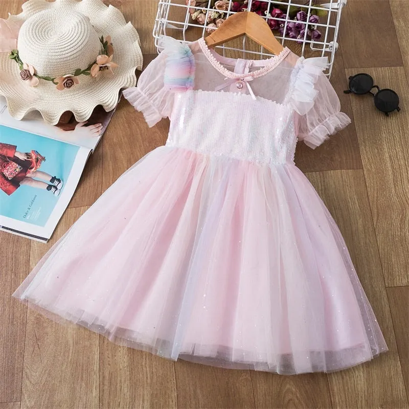 Summer Girls Flower Lace Dress Embroidery Kids Princess Party Ball Gown Children Clothing Toddler Girls Wear Dress