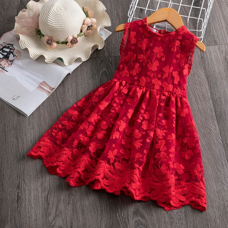 Summer Girls Flower Lace Dress Embroidery Kids Princess Party Ball Gown Children Clothing Toddler Girls Wear Dress